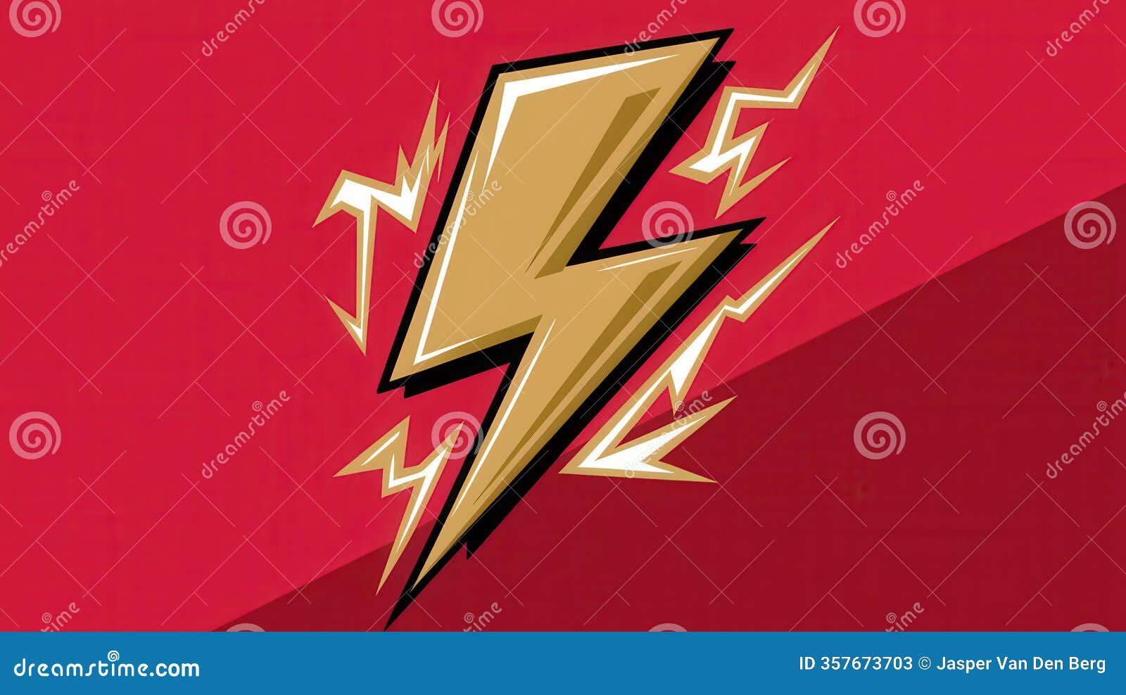 vibrant red background bold gold lightning bolt  - dynamic energy power graphic branding