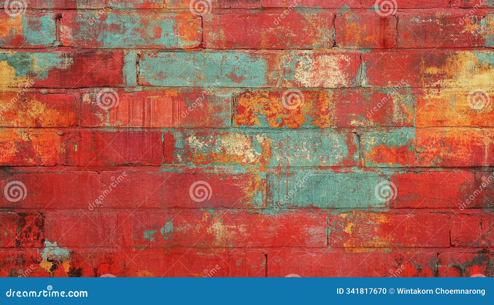 vibrant red brick wall with unique textures and artistic flair, showcasing colorful 