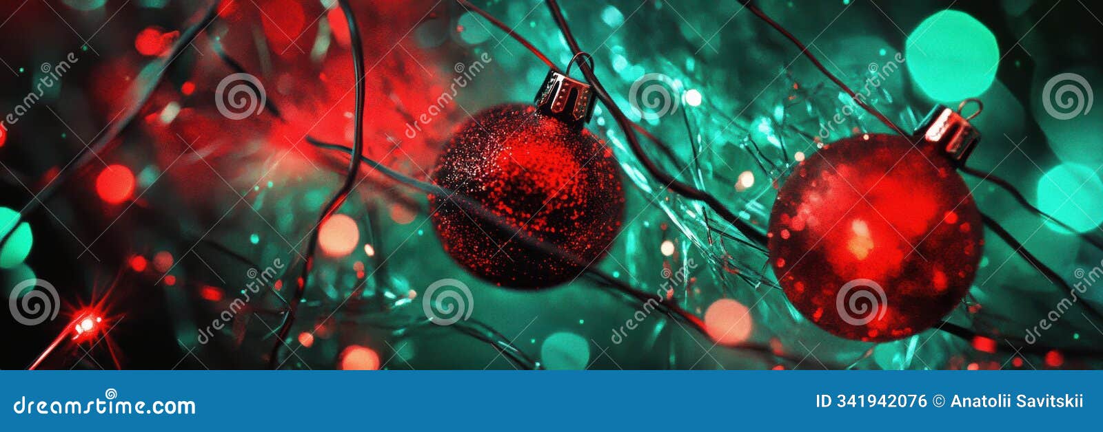 vibrant red ornaments glimmer against a backdrop of shimmering lights, capturing the joyful spirit of the holiday season