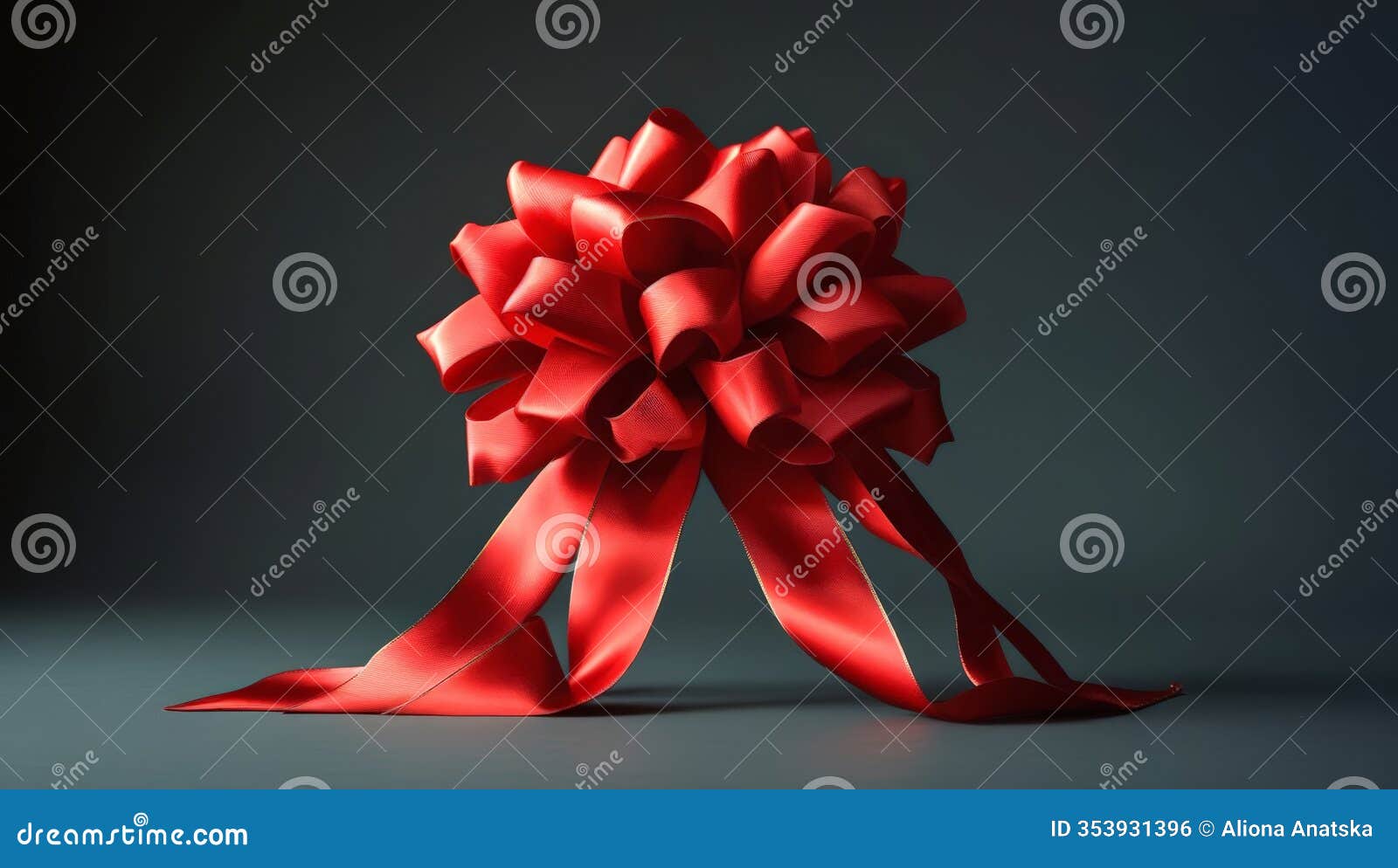 a vibrant red satin bow, lush and full, is beautifully displayed against a dark background, adding a festive touch