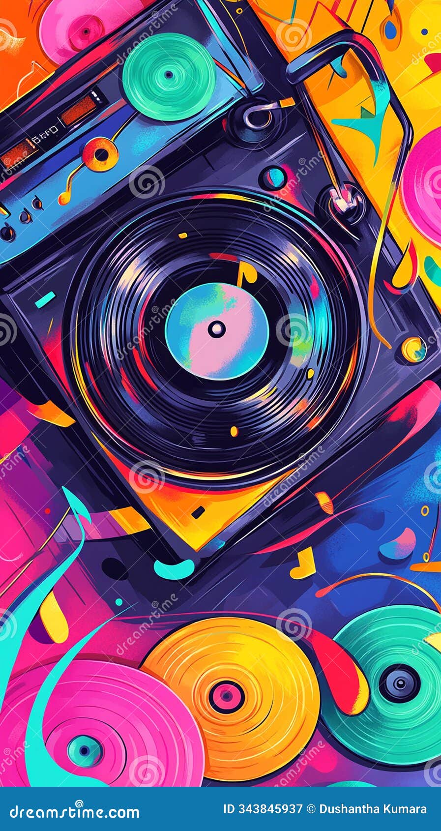 retro vinyl vibes: a vibrant  of a vintage vinyl record player