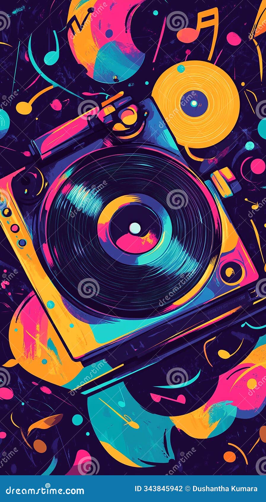retro vinyl vibes: a vibrant  of a vintage vinyl record player