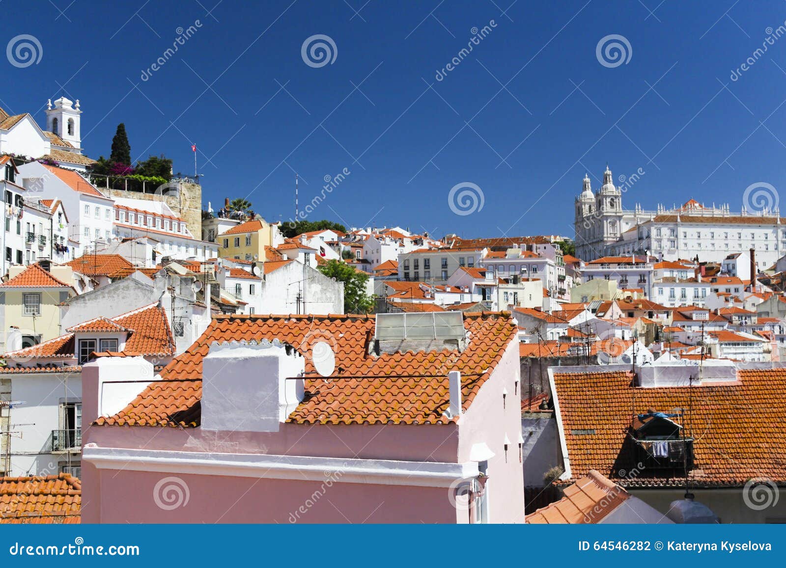Vibrant Rooftops of Alfama District Stock Photo Image of bright, monument 64546282