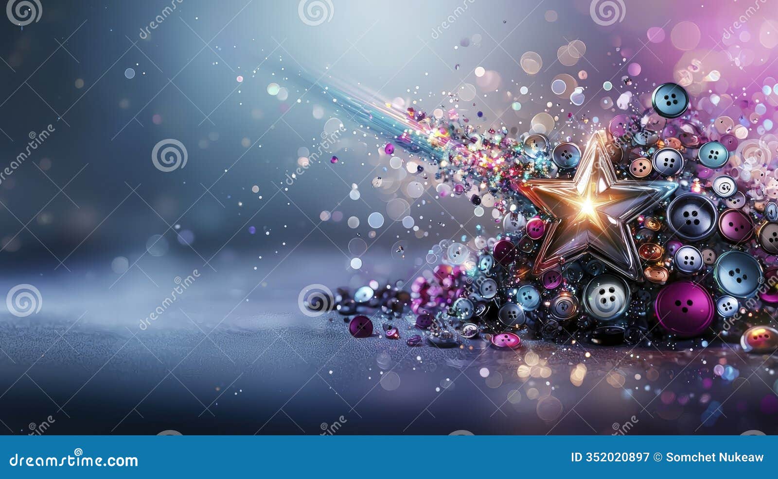 shooting star made of reflective metal buttons creative  digital art abstract environment close-up view fantasy concept