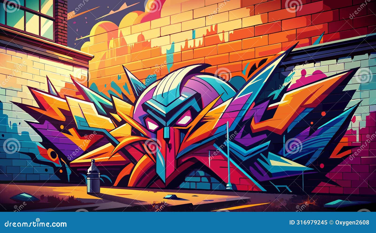 vibrant street art mural with abstract graffiti 