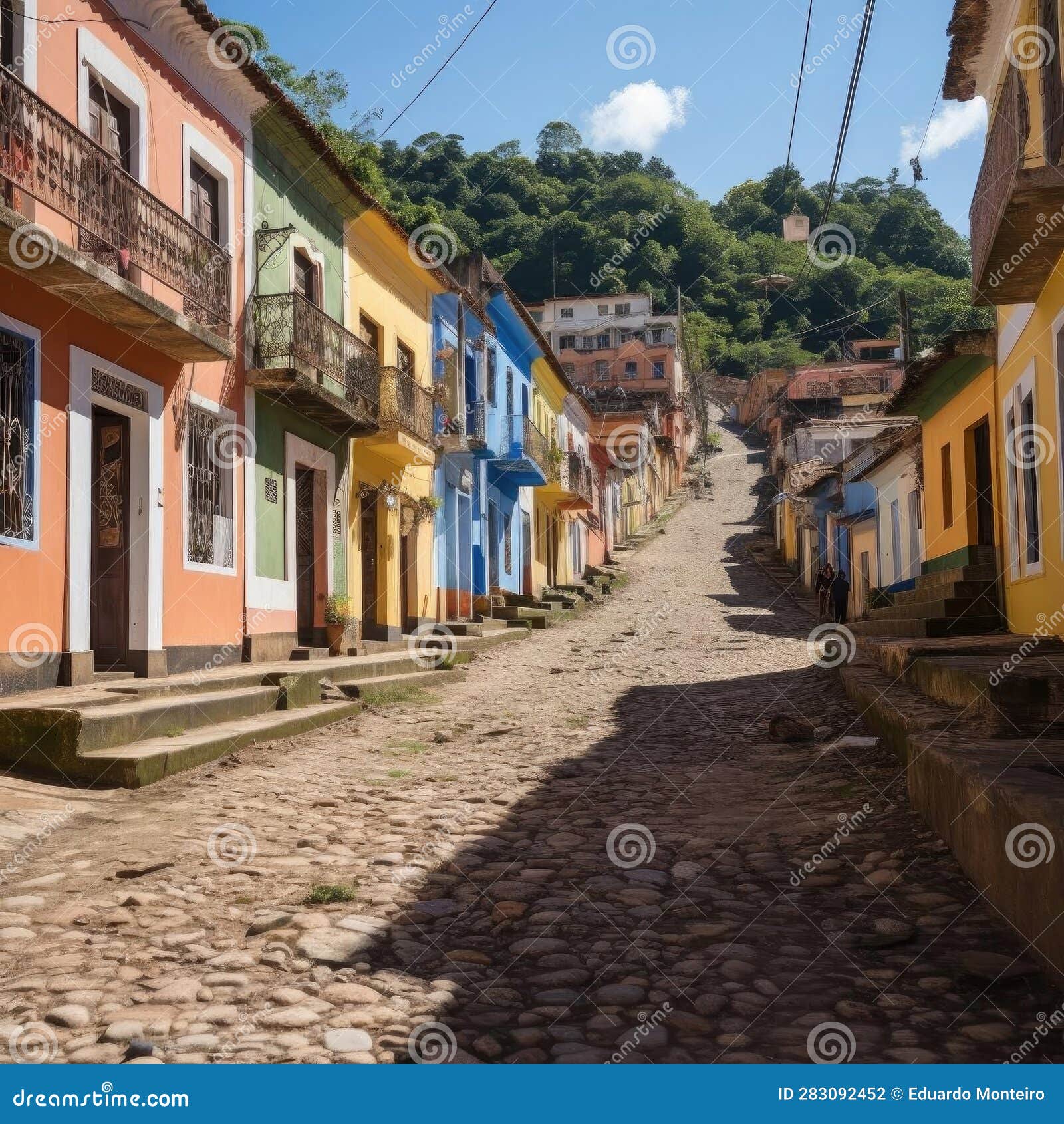 vibrant streets of santa felicidad, brazil with colorful houses and hills