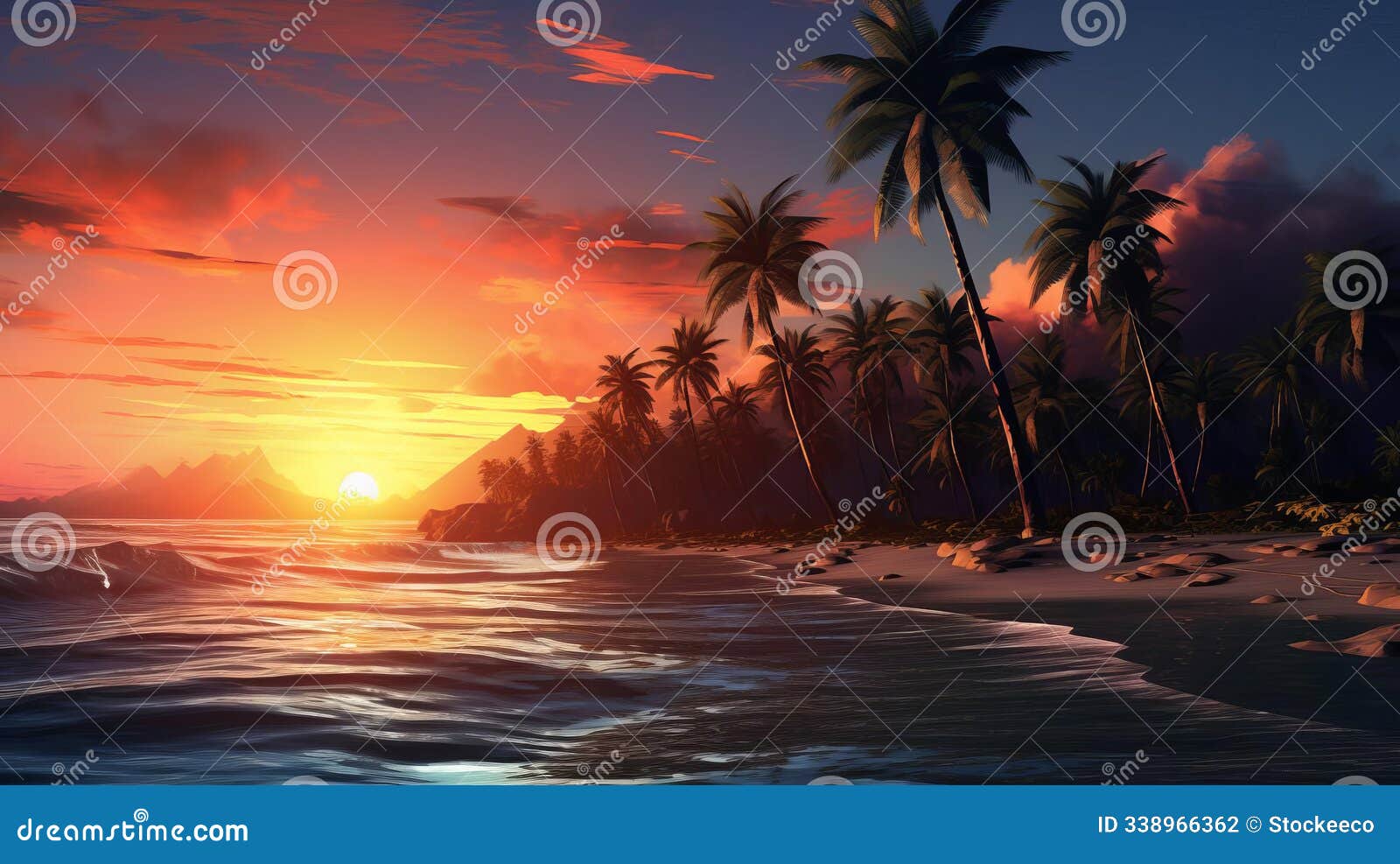 vibrant tropical sunset inspired by edvard munch's style