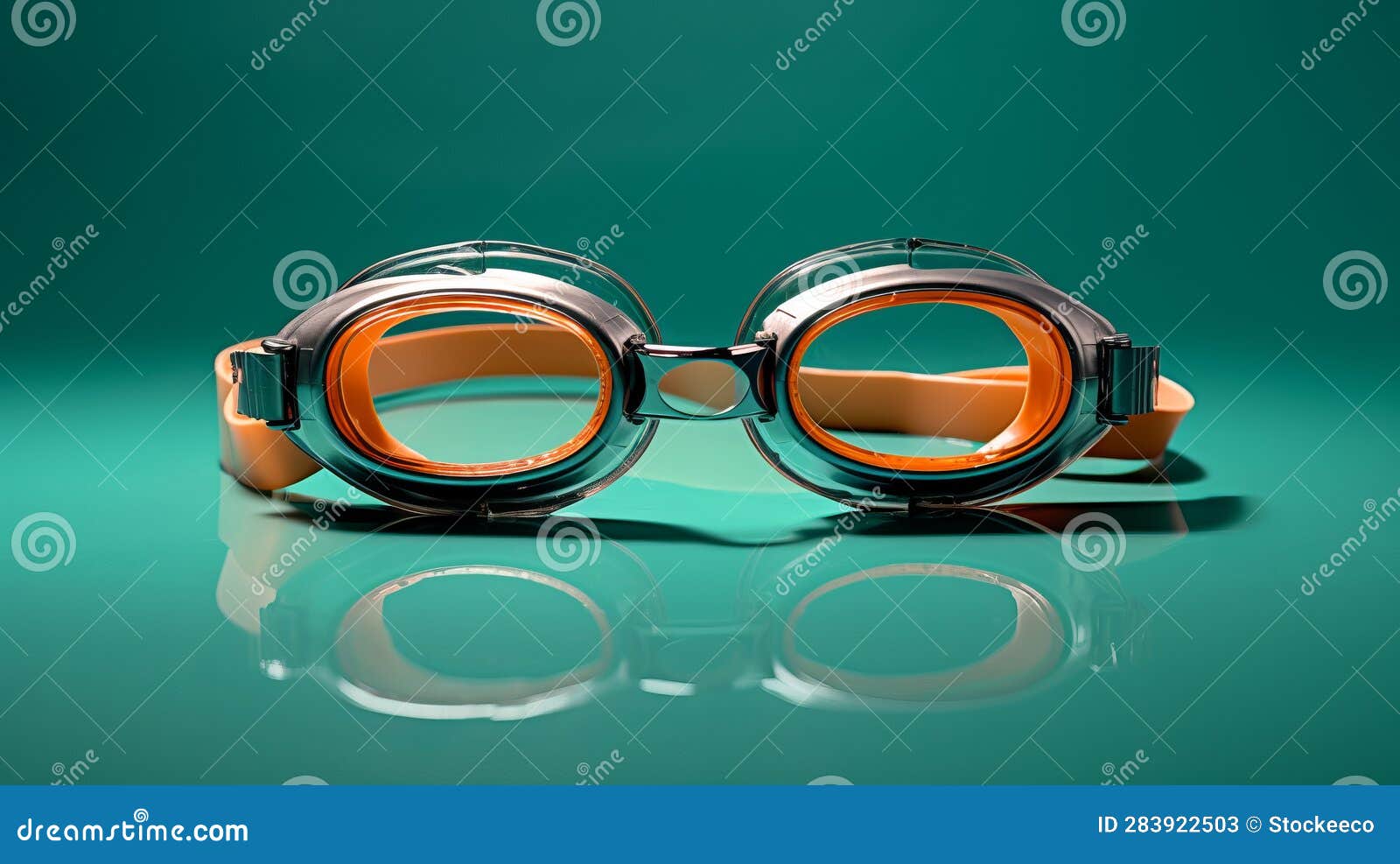vibrant swimming goggles on turquoise surface