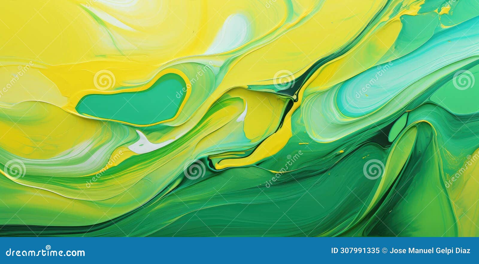 vibrant swirls of green and yellow in fluid abstract expression - generative ai