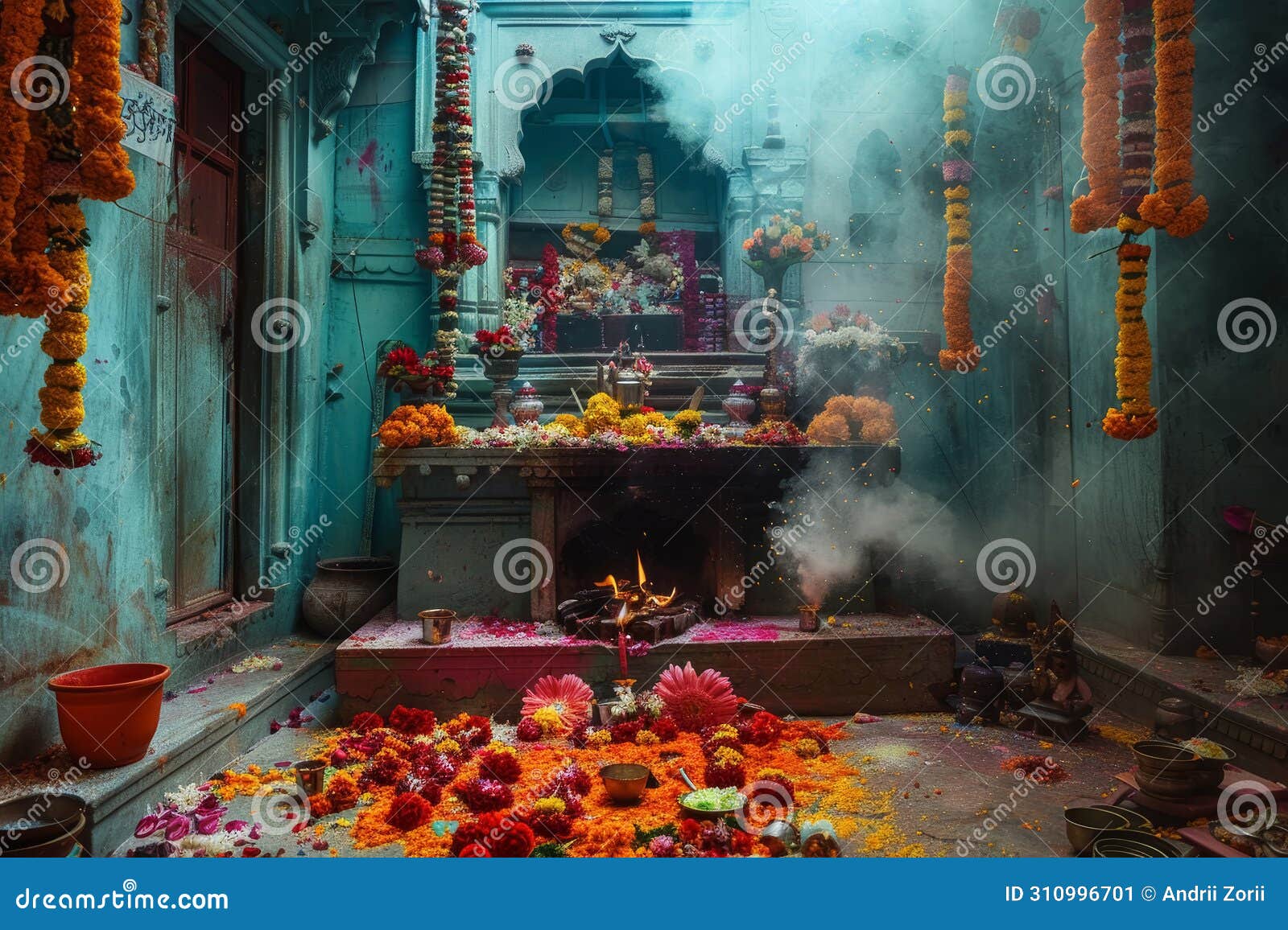 vibrant temple flower altar