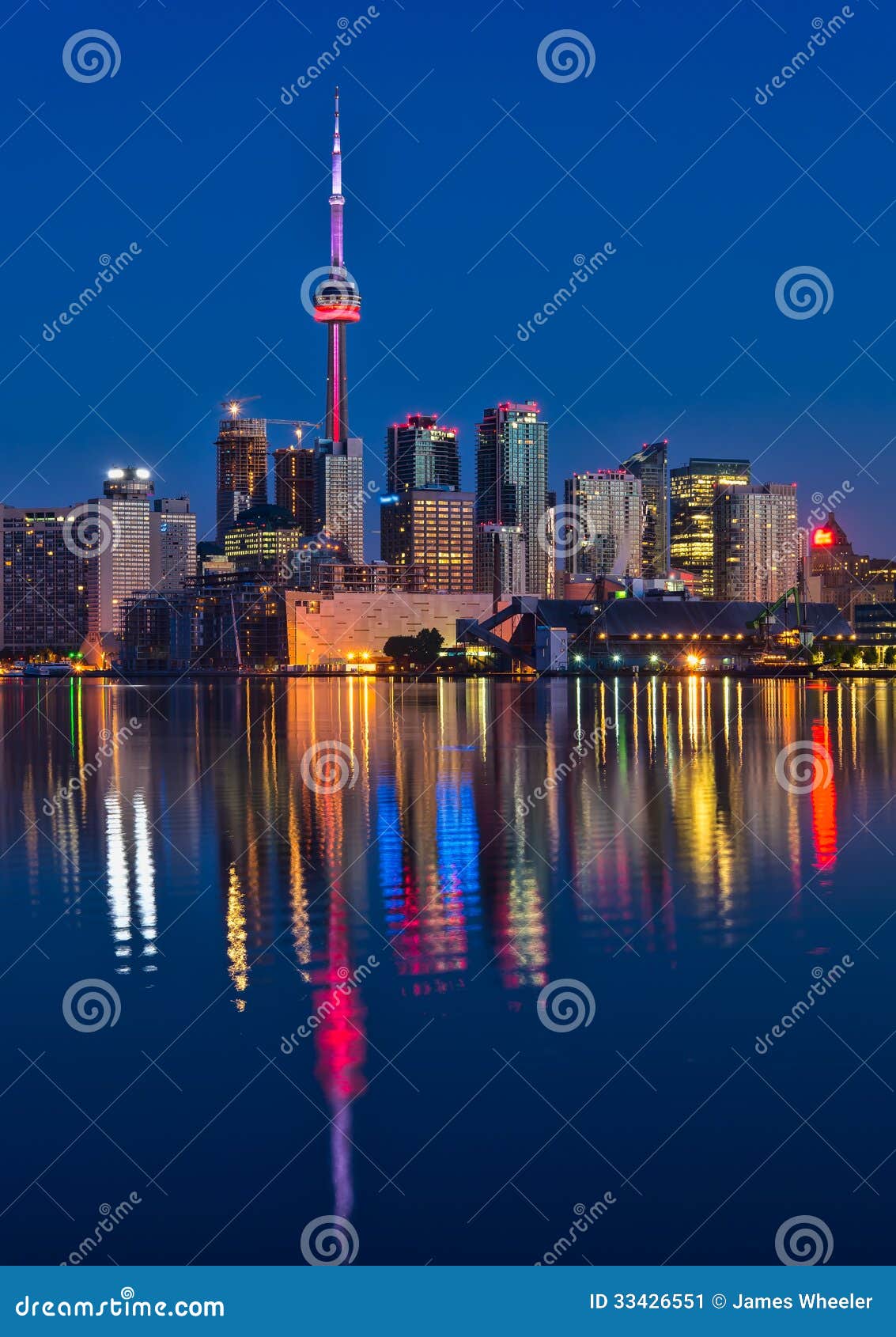 vibrant toronto skyline with reflection