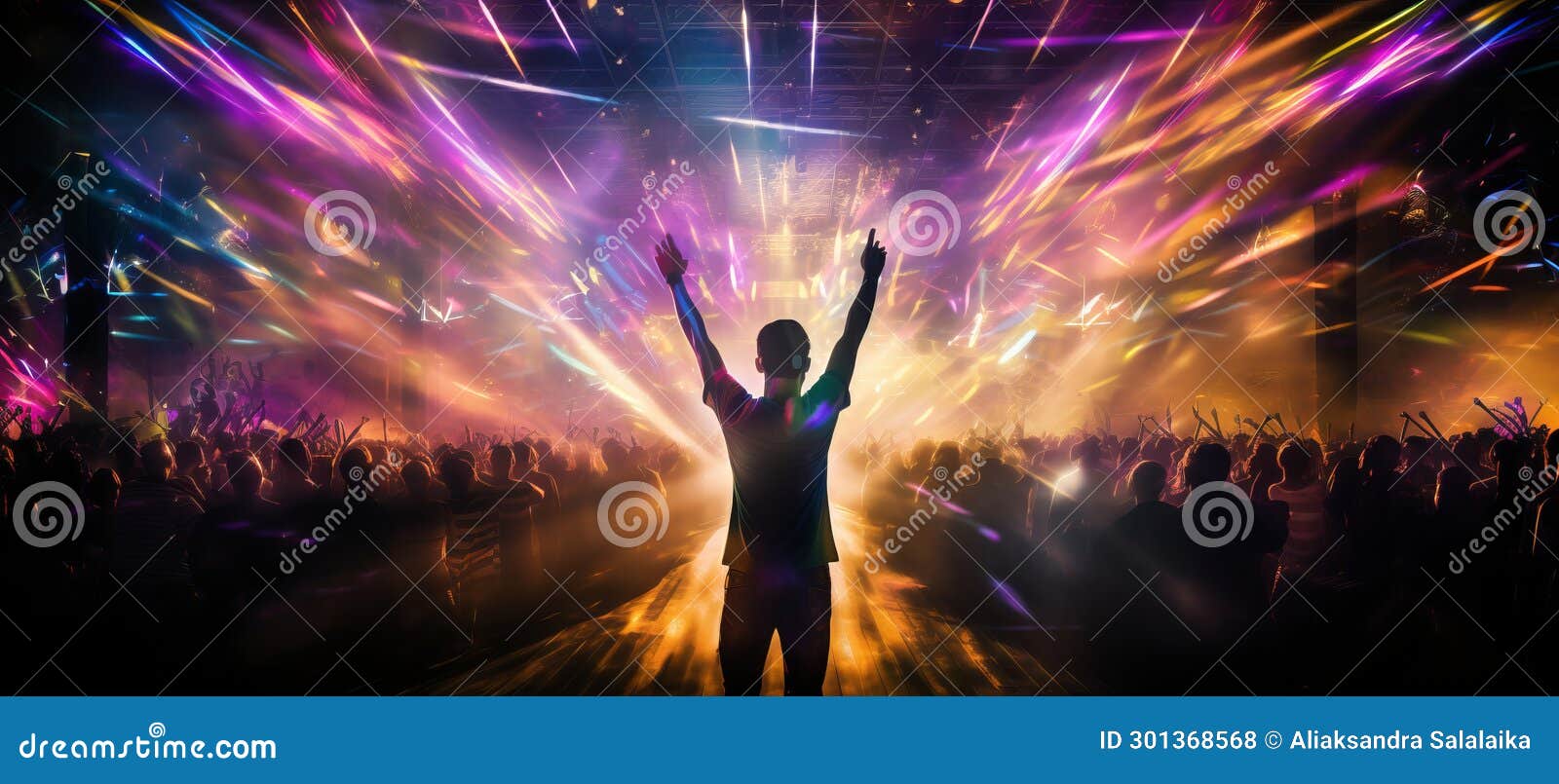 Vibrant Ultraviolet Disco. Silhouettes Grooving To DJ Music in ...
