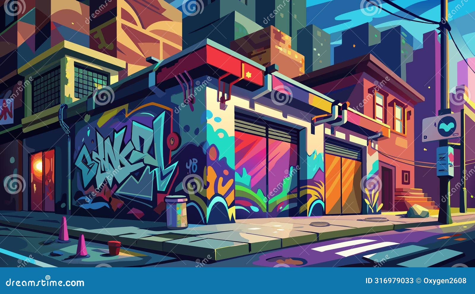 vibrant urban street art: graffiti and colorful cityscape 