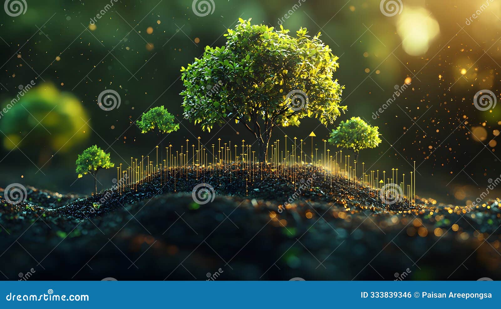 vibrant visualization of growth: trees and rising indicators ize nature's endless potential