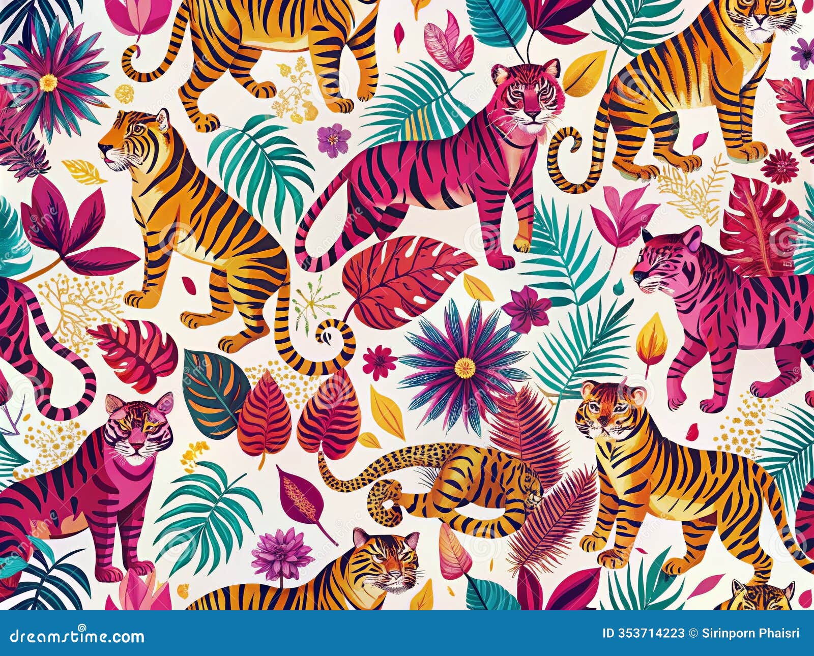vibrant viva magenta tiger pattern handdrawn exotic big cat  with abstract s for creative art and 