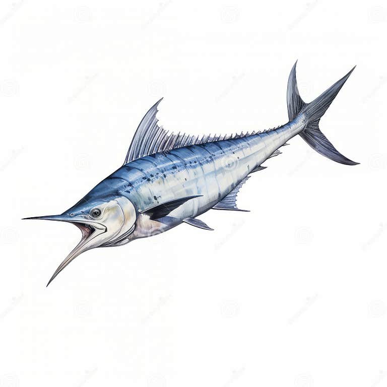Vibrant Watercolor Marlin Fish Painting with Striking Character Design