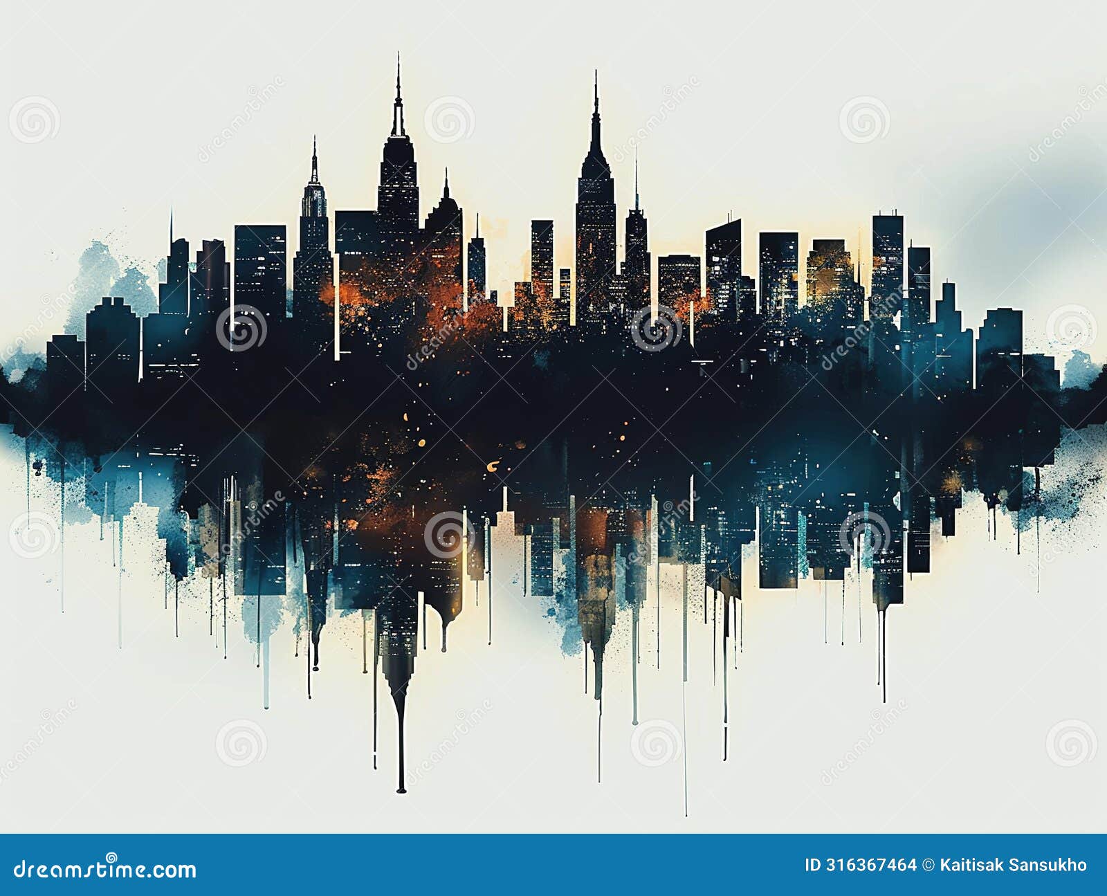new york city skyline watercolor painting