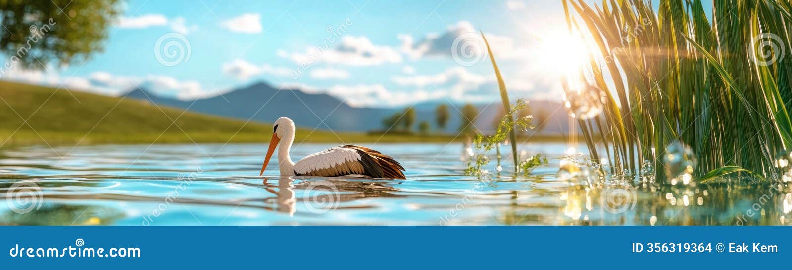 vibrant wetland ecosystem showcasing the beauty of migrating storks landing amidst lush reeds this dynamic and detailed image
