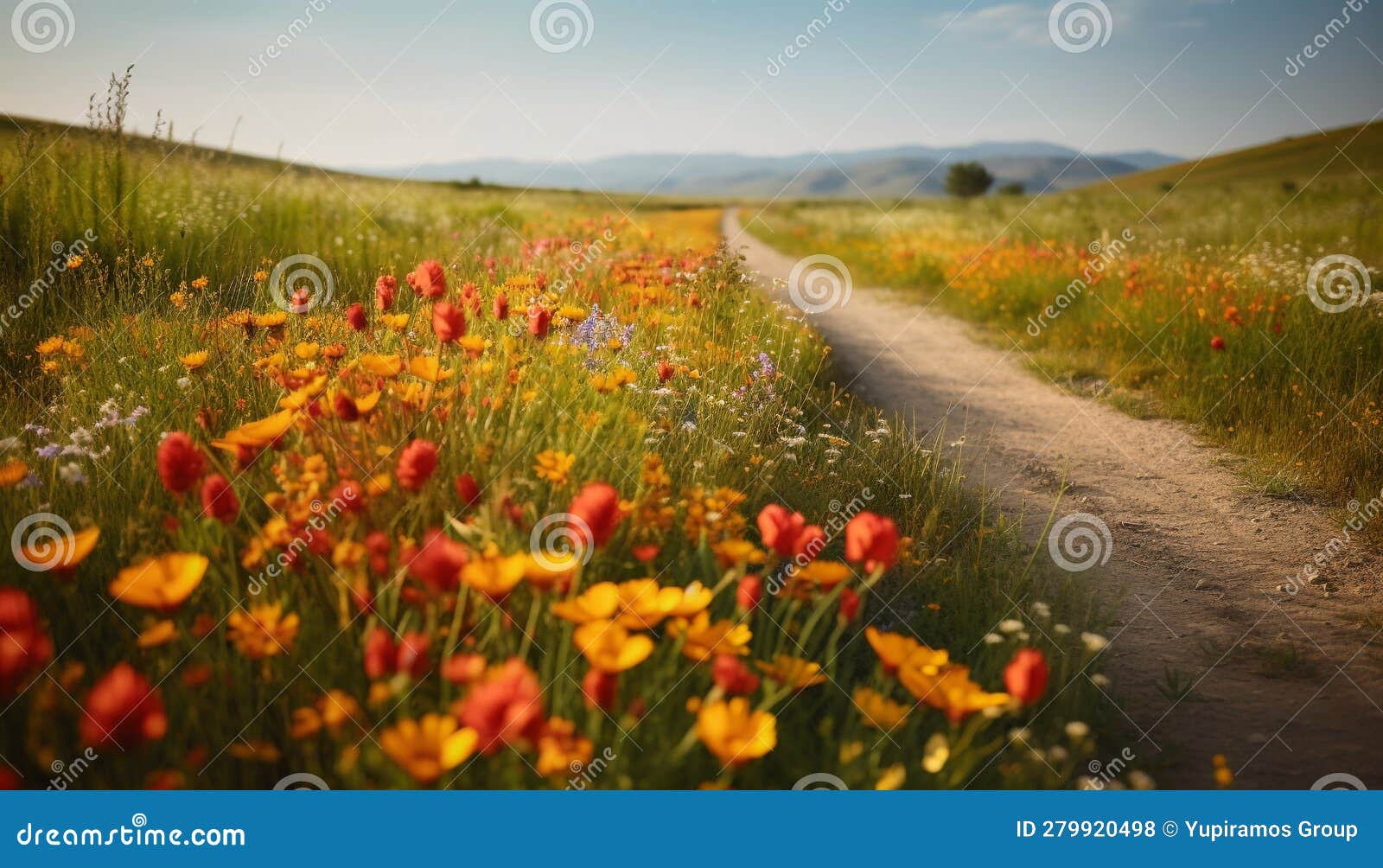 Vibrant Wildflowers Bloom in Idyllic Meadow Under Summer Sunlight
