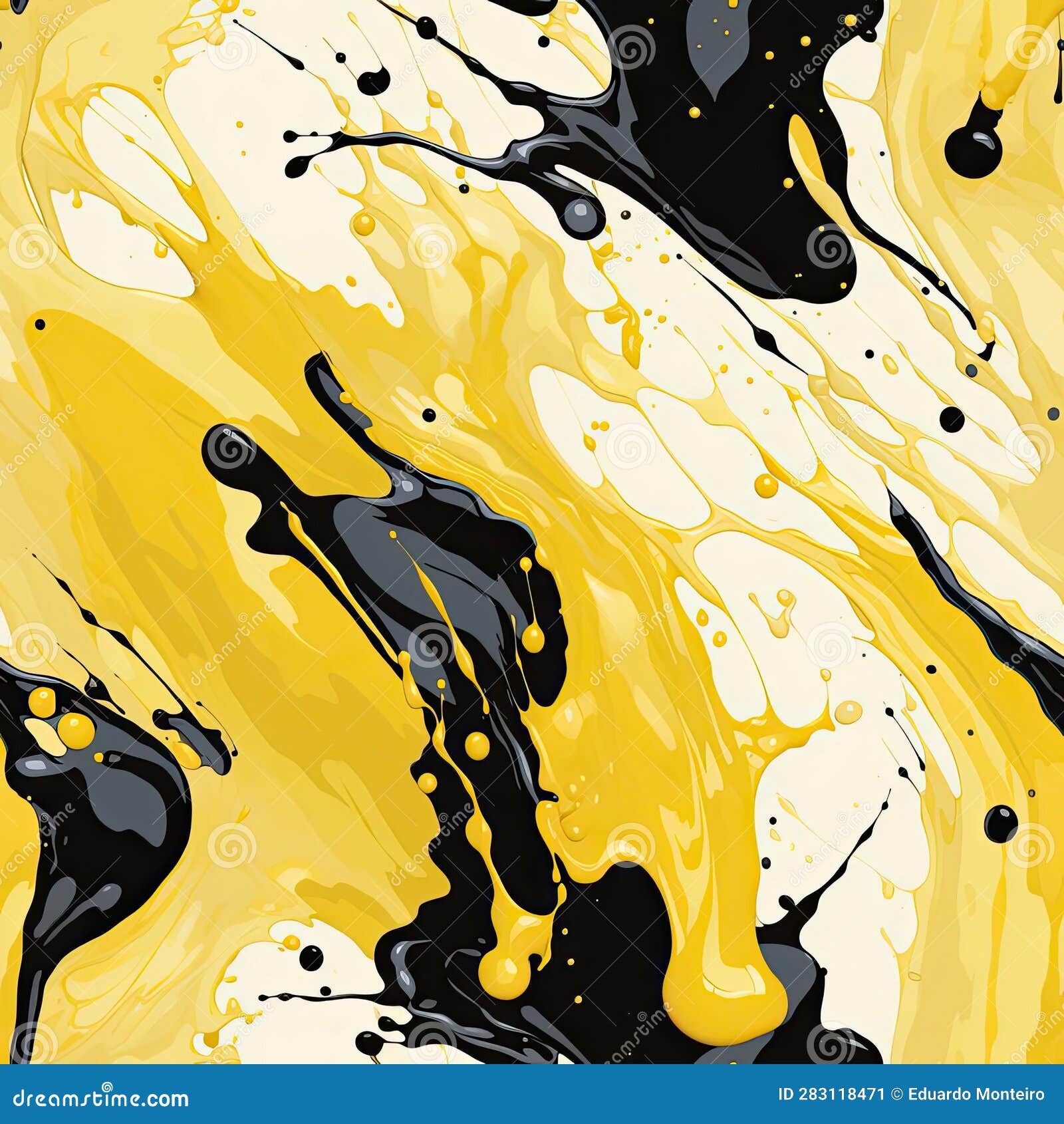 Vibrant Yellow and Black Paint Splatters with Fluid Formations and