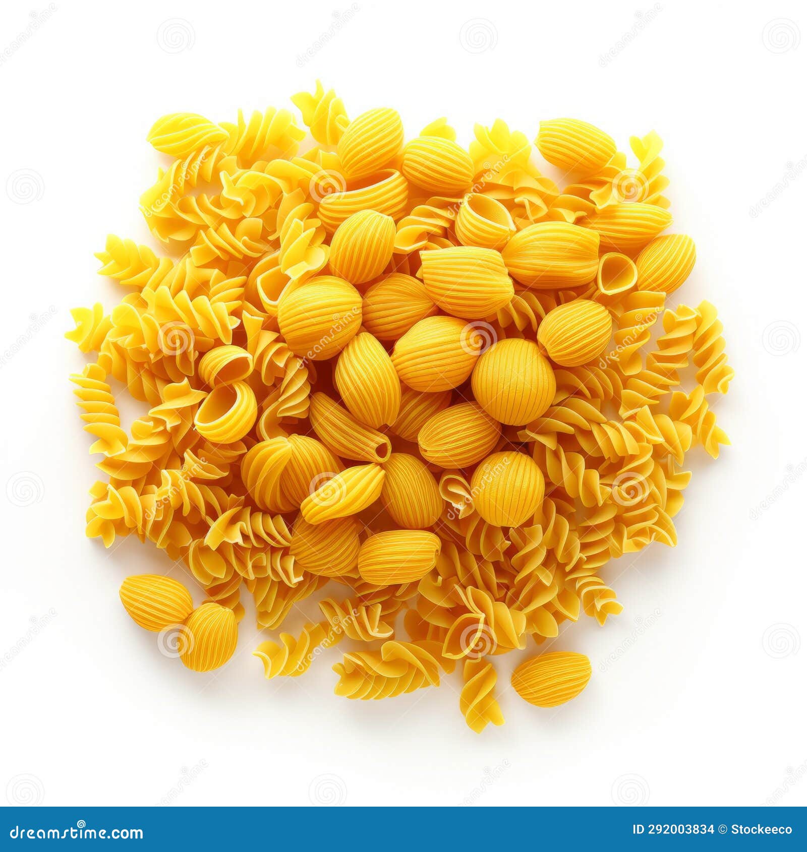 vibrant yellow pasta artwork on white background