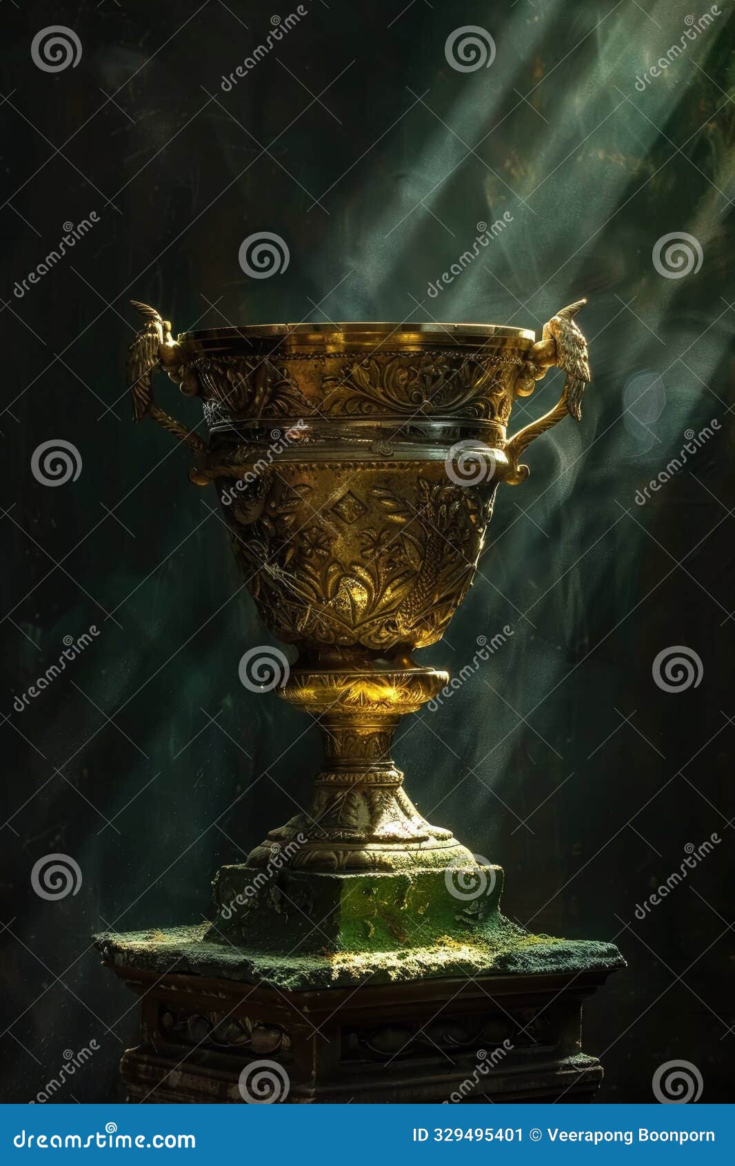 victor's trophy, gleaming in spotlight, conquest emblem