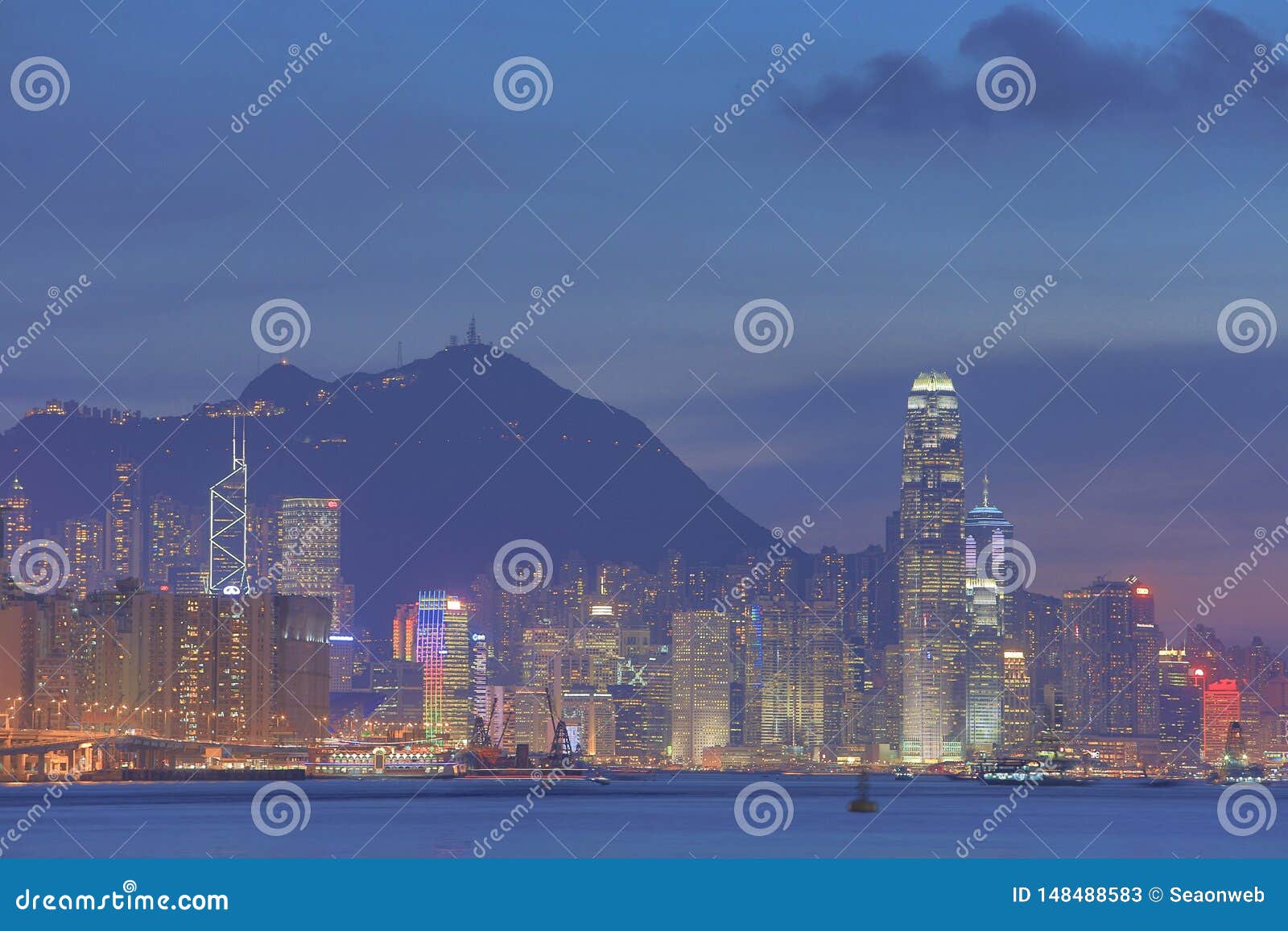 Victoria Harbor of Hong Kong City at Dusk 2014 Stock Image - Image of ...