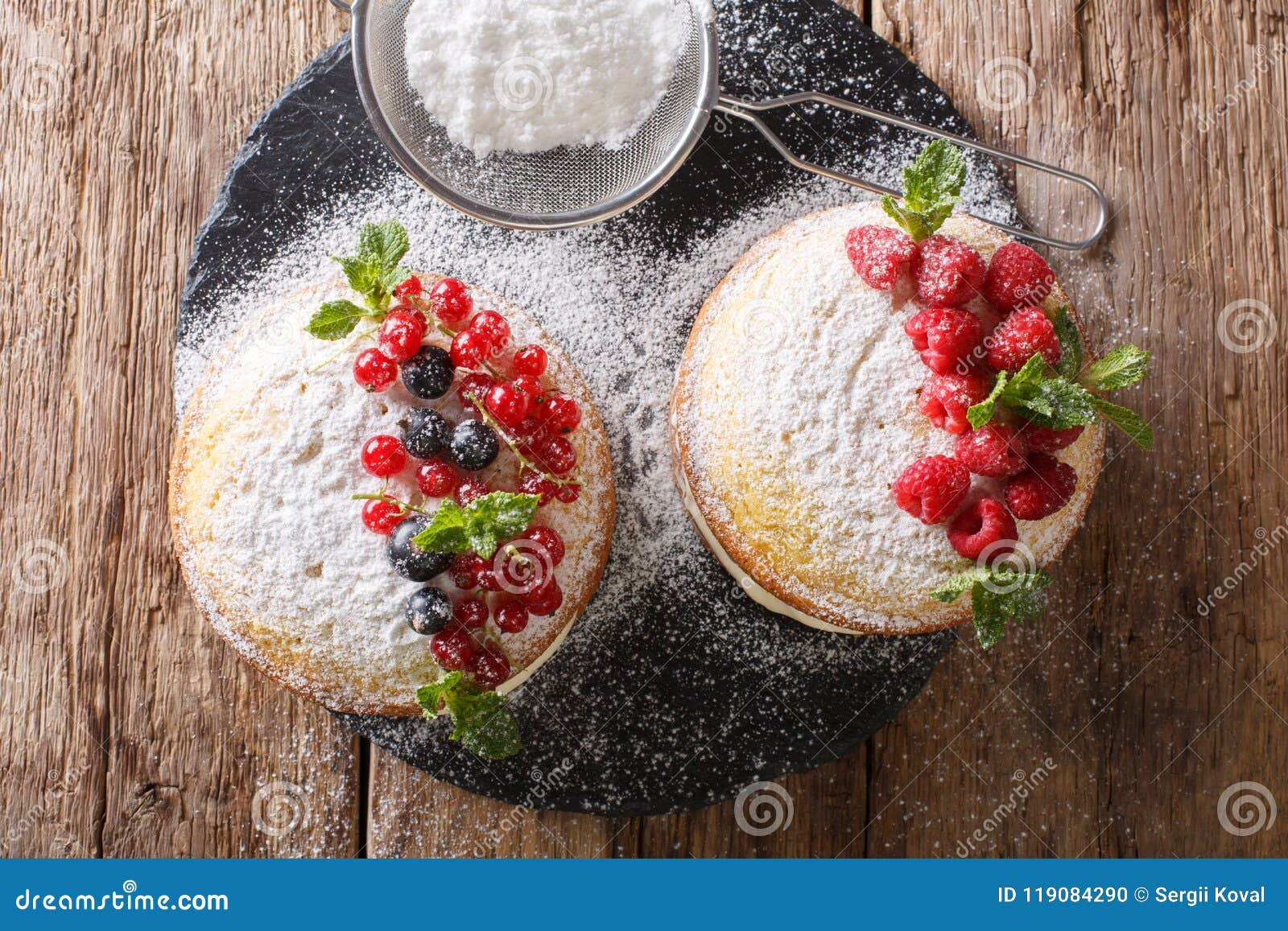 Victoria Naked Cake Decorated With Raspberries Currant And Mint Stoc