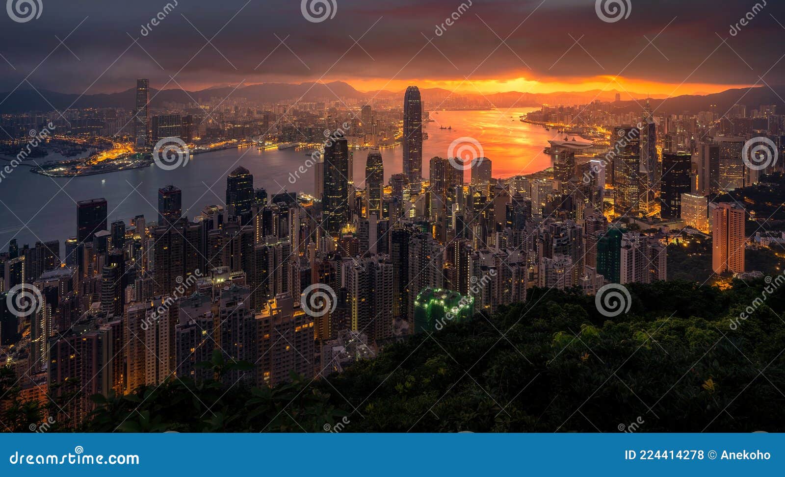 Victoria Peak Hong Kong at Sunrise, Hongkong City Stock Photo - Image