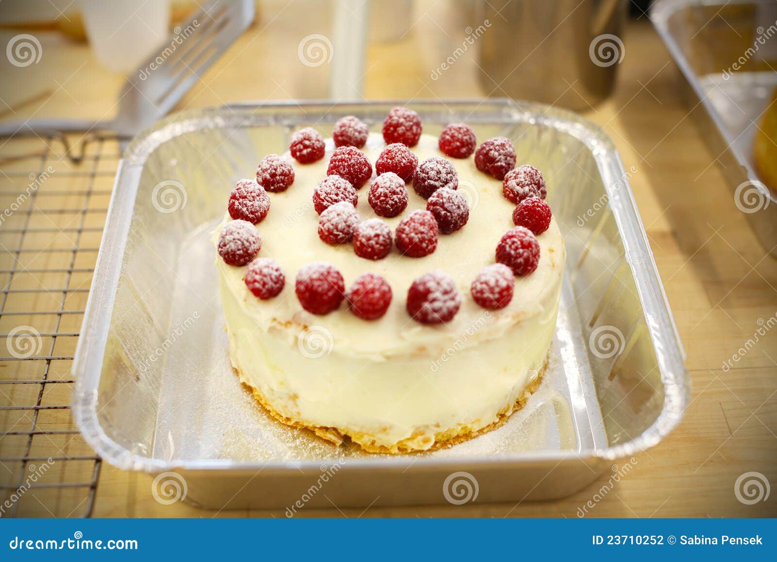 Victoria Sponge Cake with Icing and Raspberries Stock Photo Image of