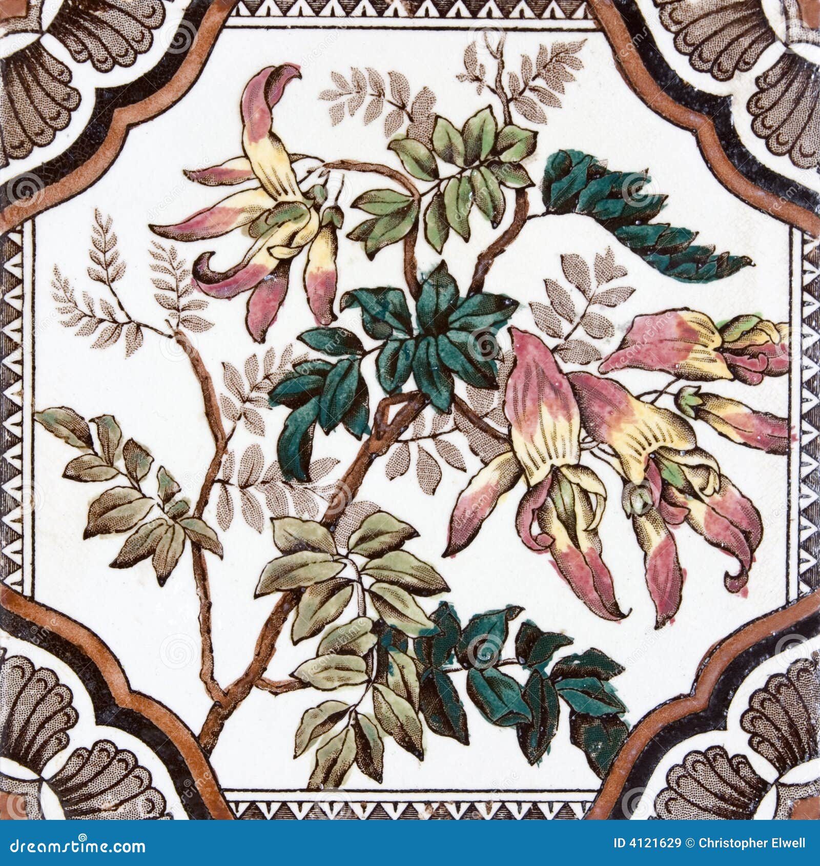 Beautiful Antique Victorian Floral tile   21/61A 