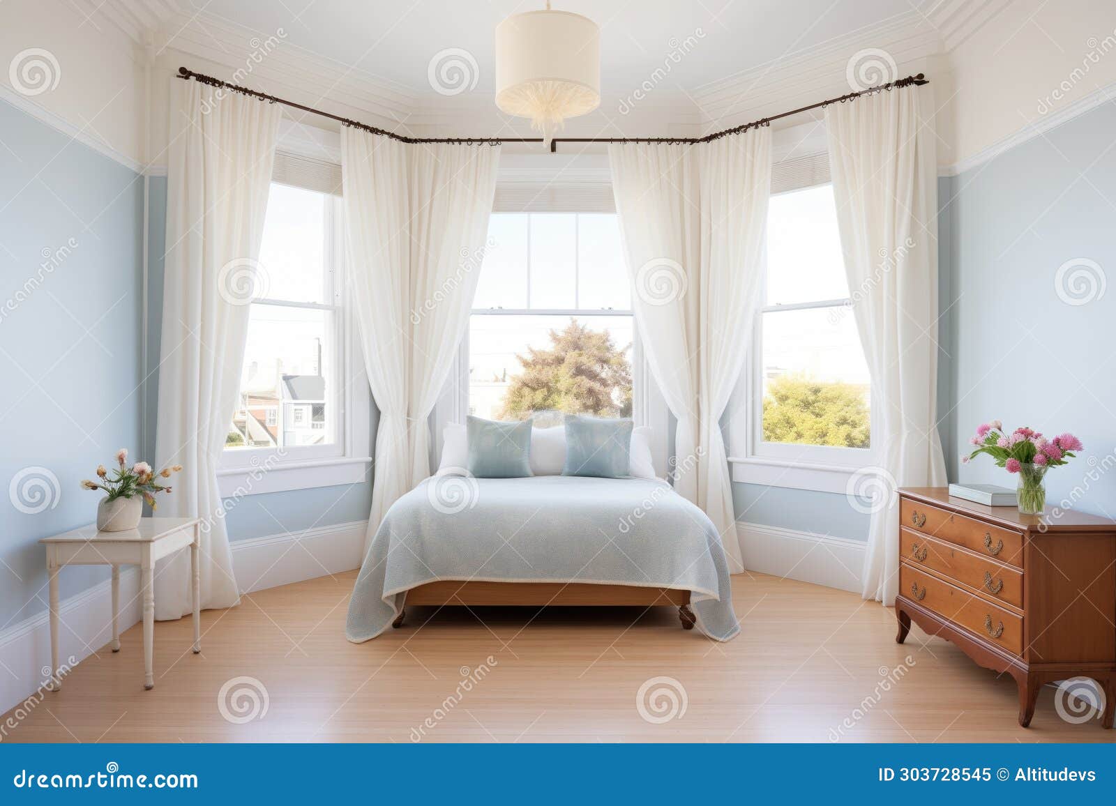 Victorian Bedroom, White Curtains on Bay Window Stock Image - Image of ...