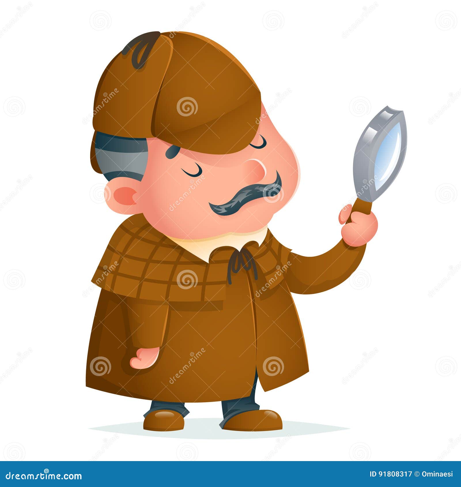 victorian detective gentleman magnifying glass investigate search cute podgy mascot cartoon   
