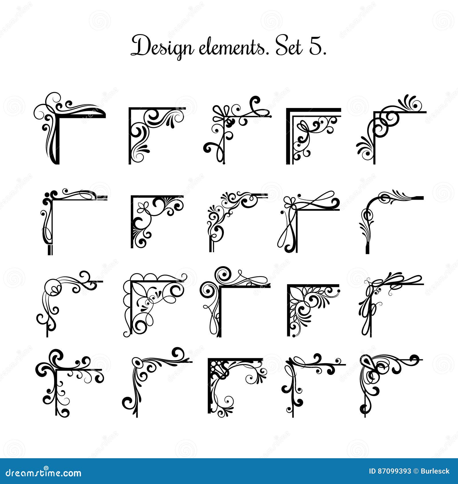 victorian flourish corners  on white background. vintage  corner  s for border ornaments