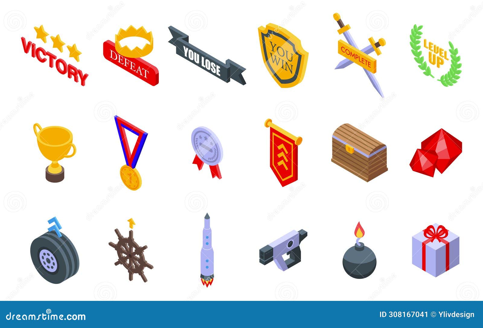 victory game screen icons set isometric . ui star bay