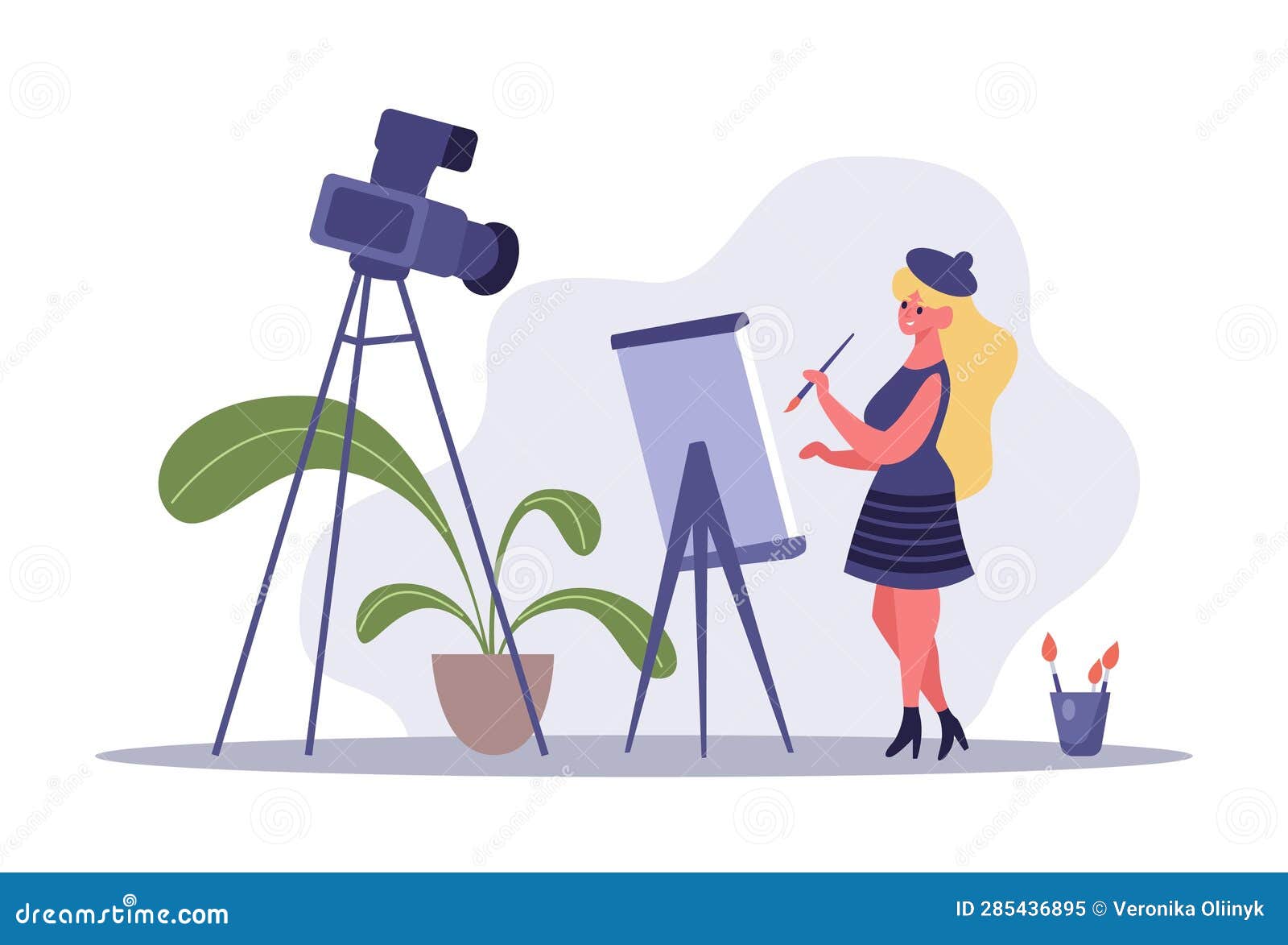 Video Blogger and Content Creators, Vlogger Painting Stock Illustration