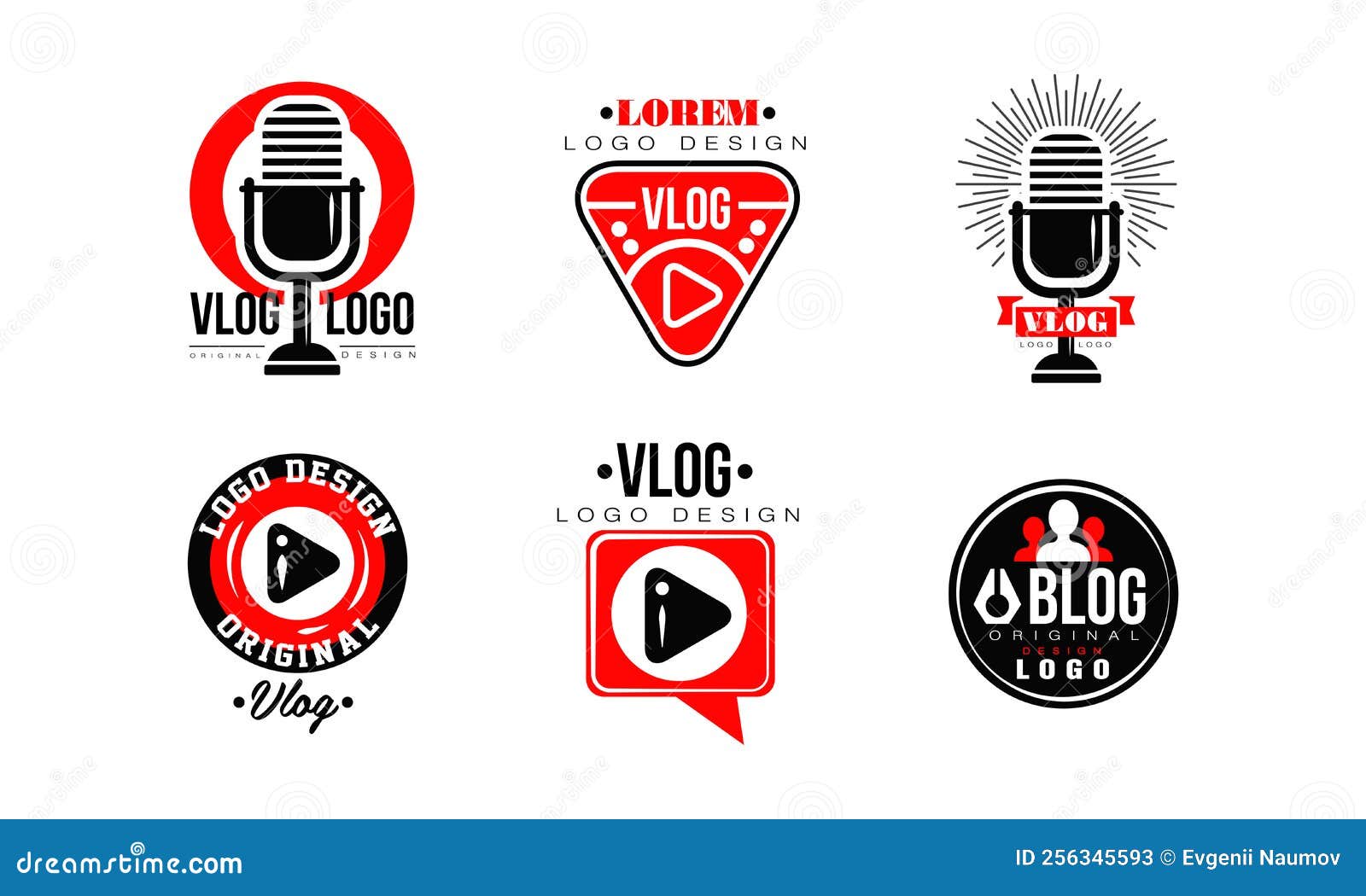 Video Blogging or Video Channel Logo Design Set Vector Illustration