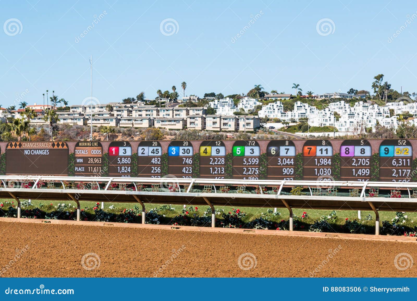 Video Board with Race Results at Del Mar Racetrack Editorial Photo