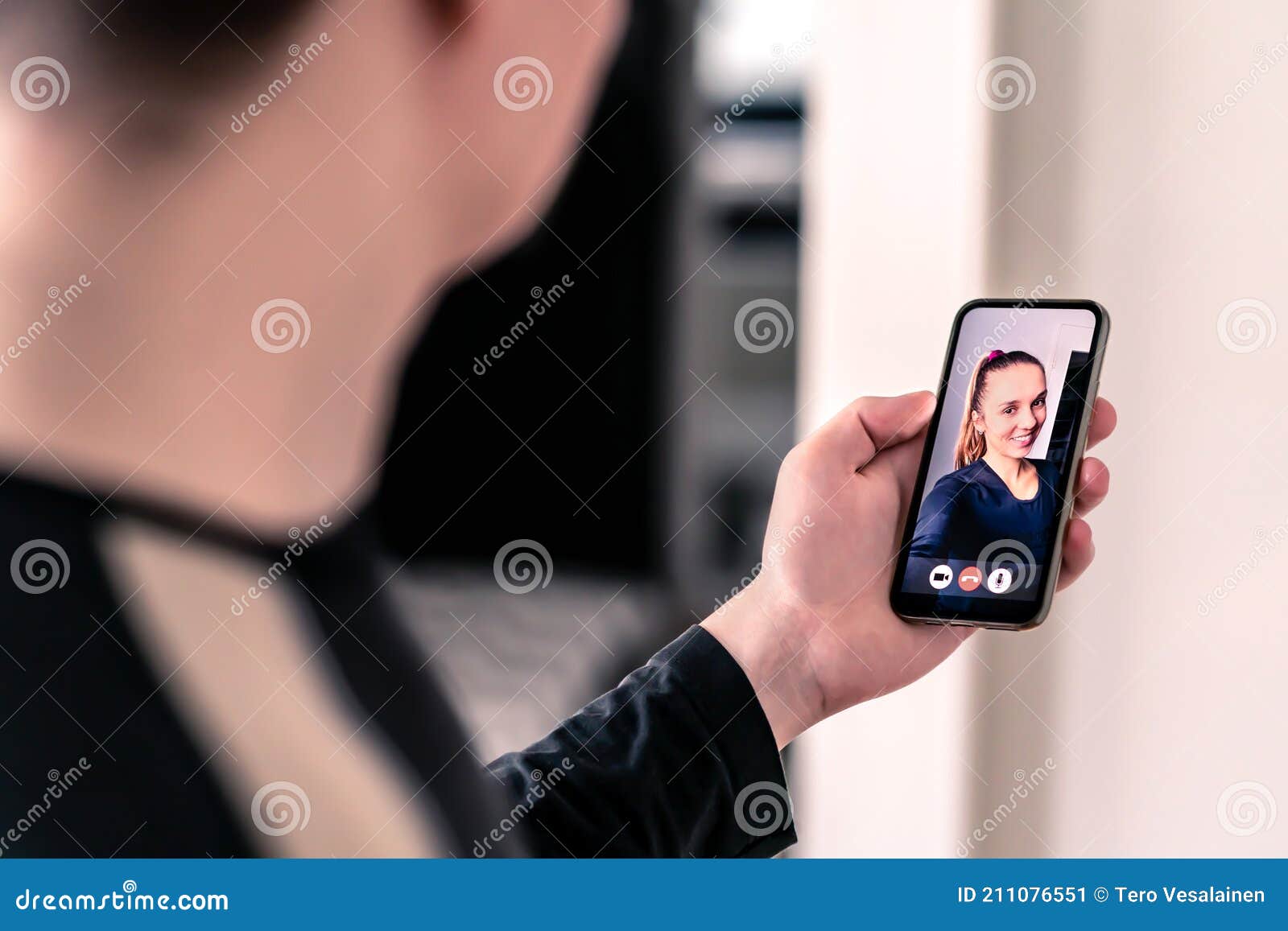 Video Call with Mobile Phone. Man and Woman Talking in Online Cam Chat and Virtual Meeting Conference on Internet. Smiling Face. Stock Image - Image of conference, distance: 211076551