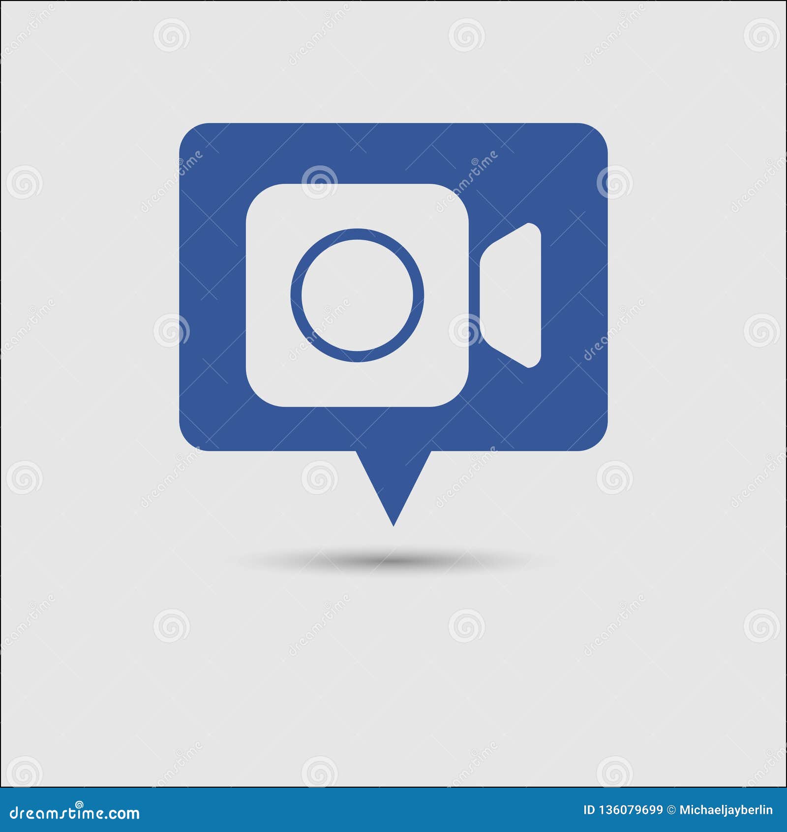 Video Camera Icon, Blue Social Media Message Notification Popup Stock
