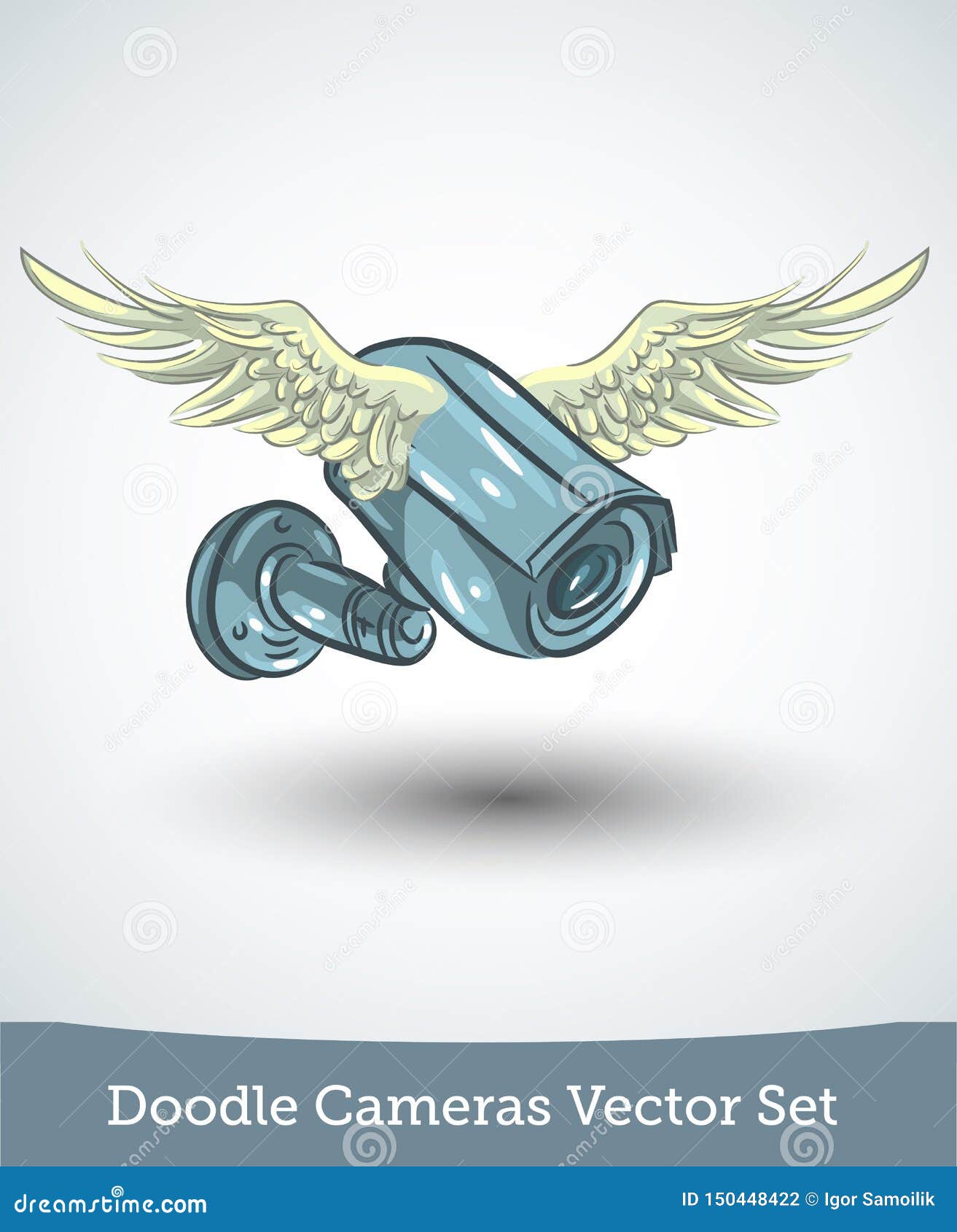 Video Camera with Wings Isolated on White Background. Vector Stock