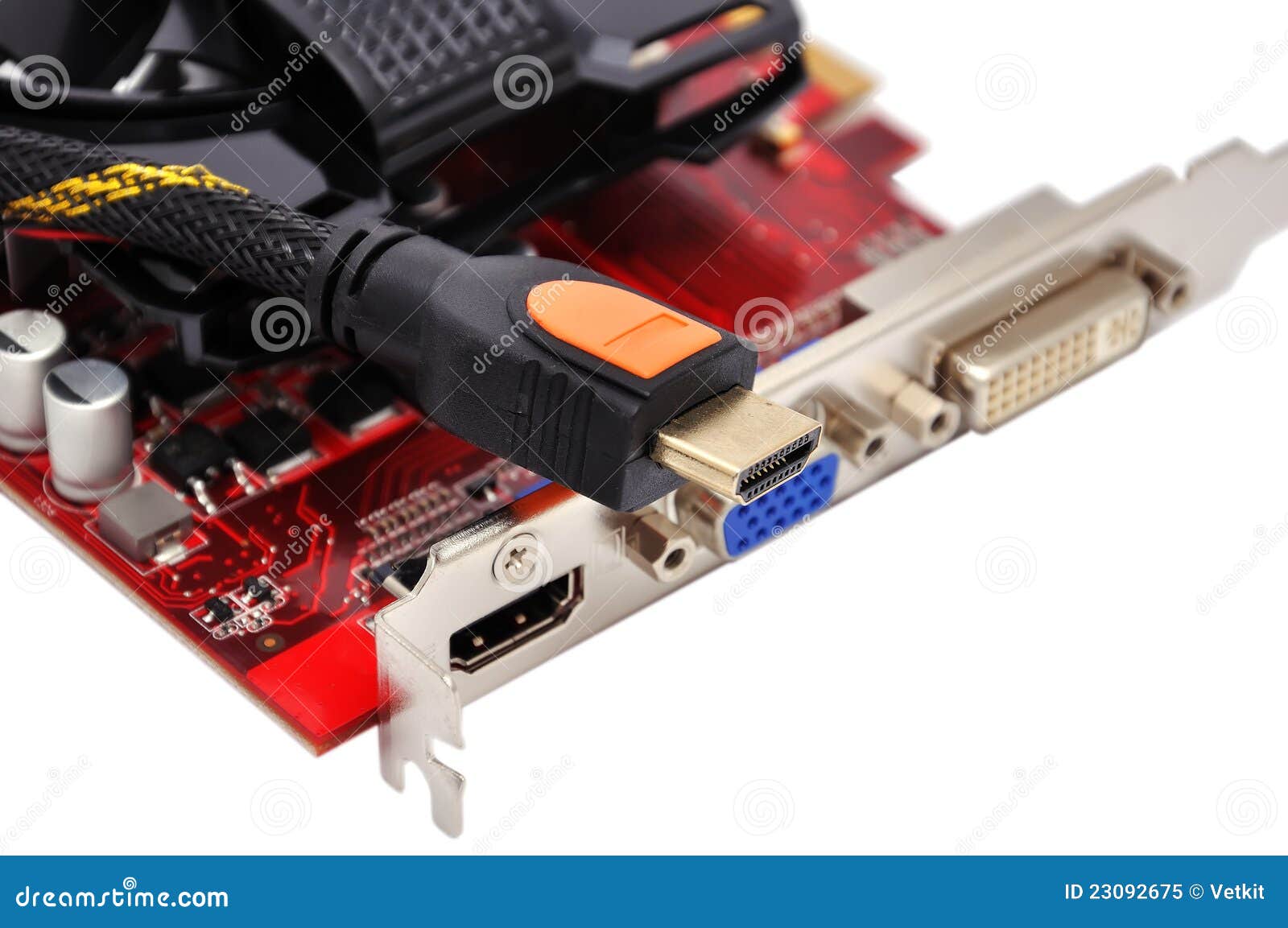 Video card and hdmi cable stock image. Image of radiator 23092675
