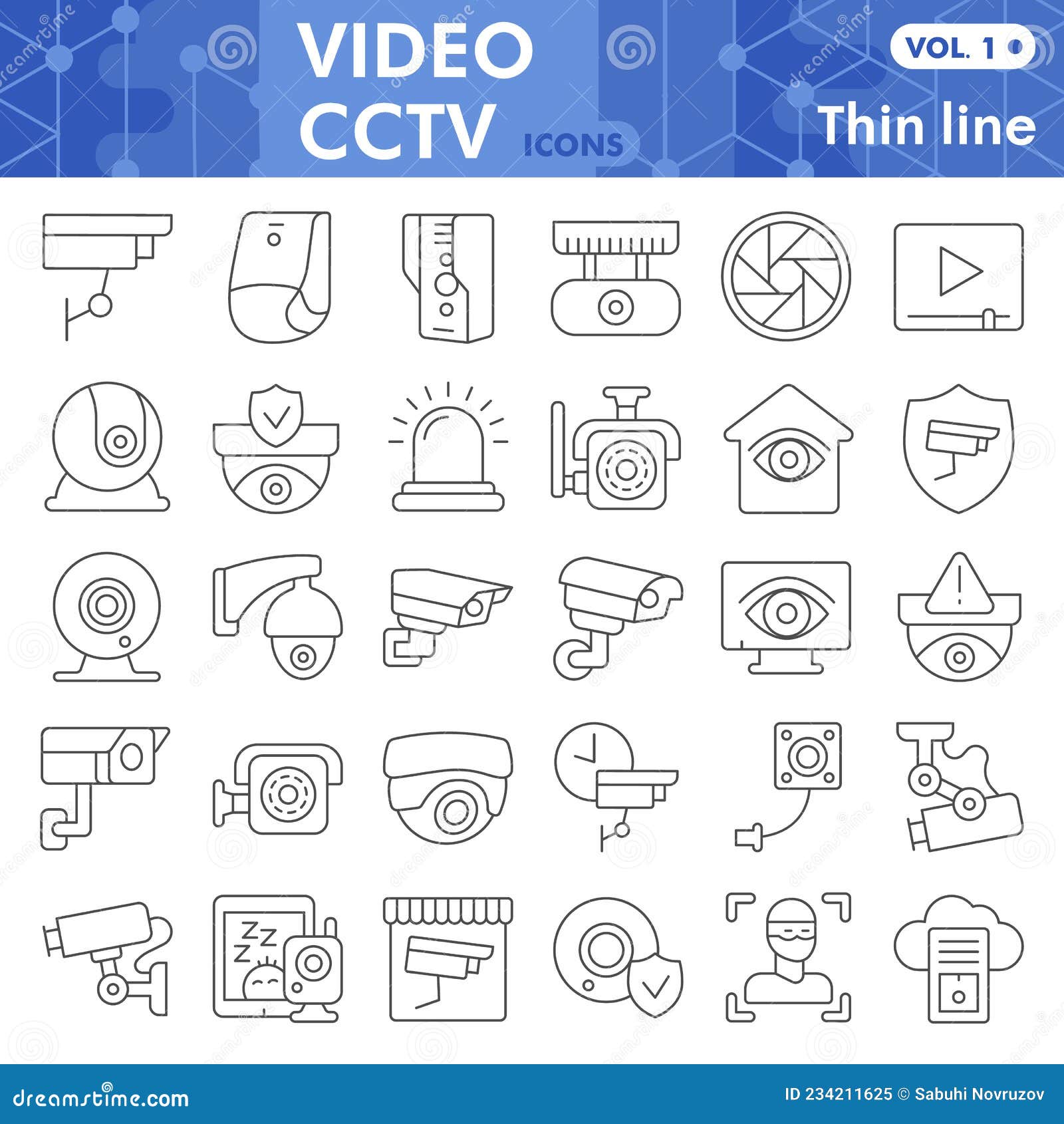 video cctv line icon set, security s collection or sketches. surveillance camera, thin line linear style signs for