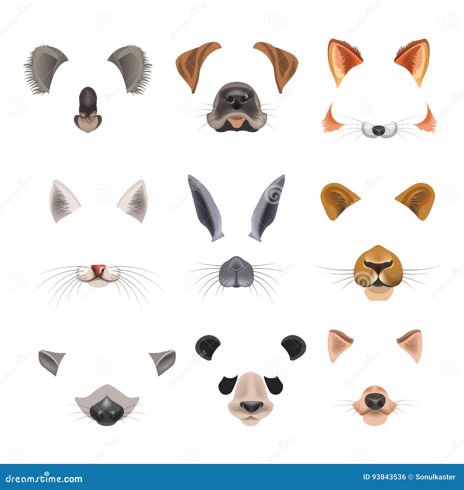 Video Chat Effects Animal Faces Flat Icons Templates of Dog, Rabbit, Cat  Stock Vector - Illustration of mobile, flat: 93843536
