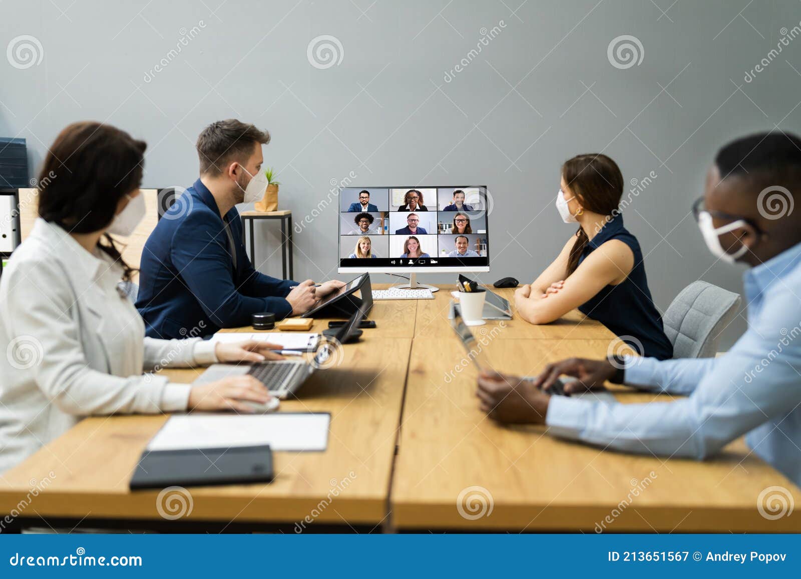 Video Conference Call at Business Meeting Stock Image - Image of center