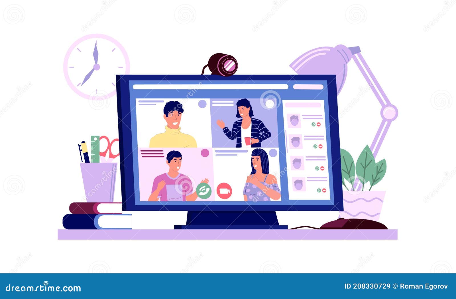 Video Conference. Cartoon Laptop with Online Business Meeting or Group  Call. Computer on Desktop. Web Service for Stock Illustration -  Illustration of distance, conference: 208330729