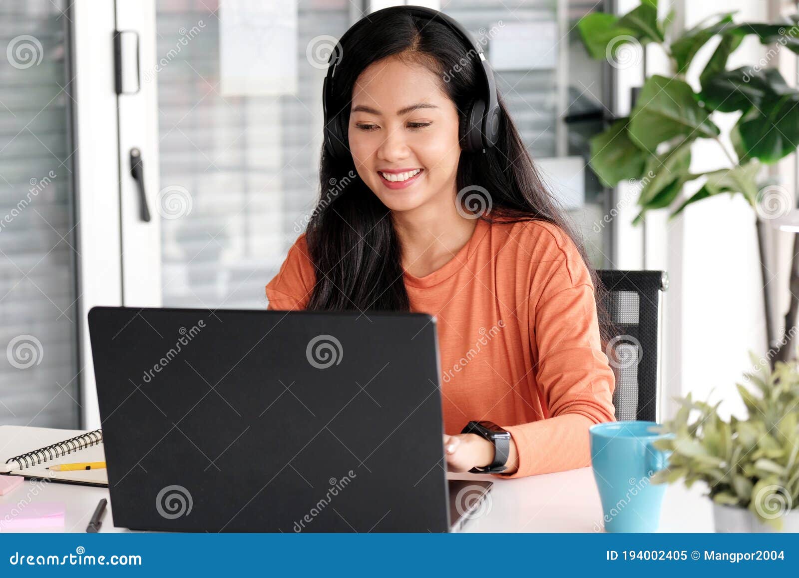 video conference, work from home, asian woman making video call to business team with virtual web, contacting asia colleagues