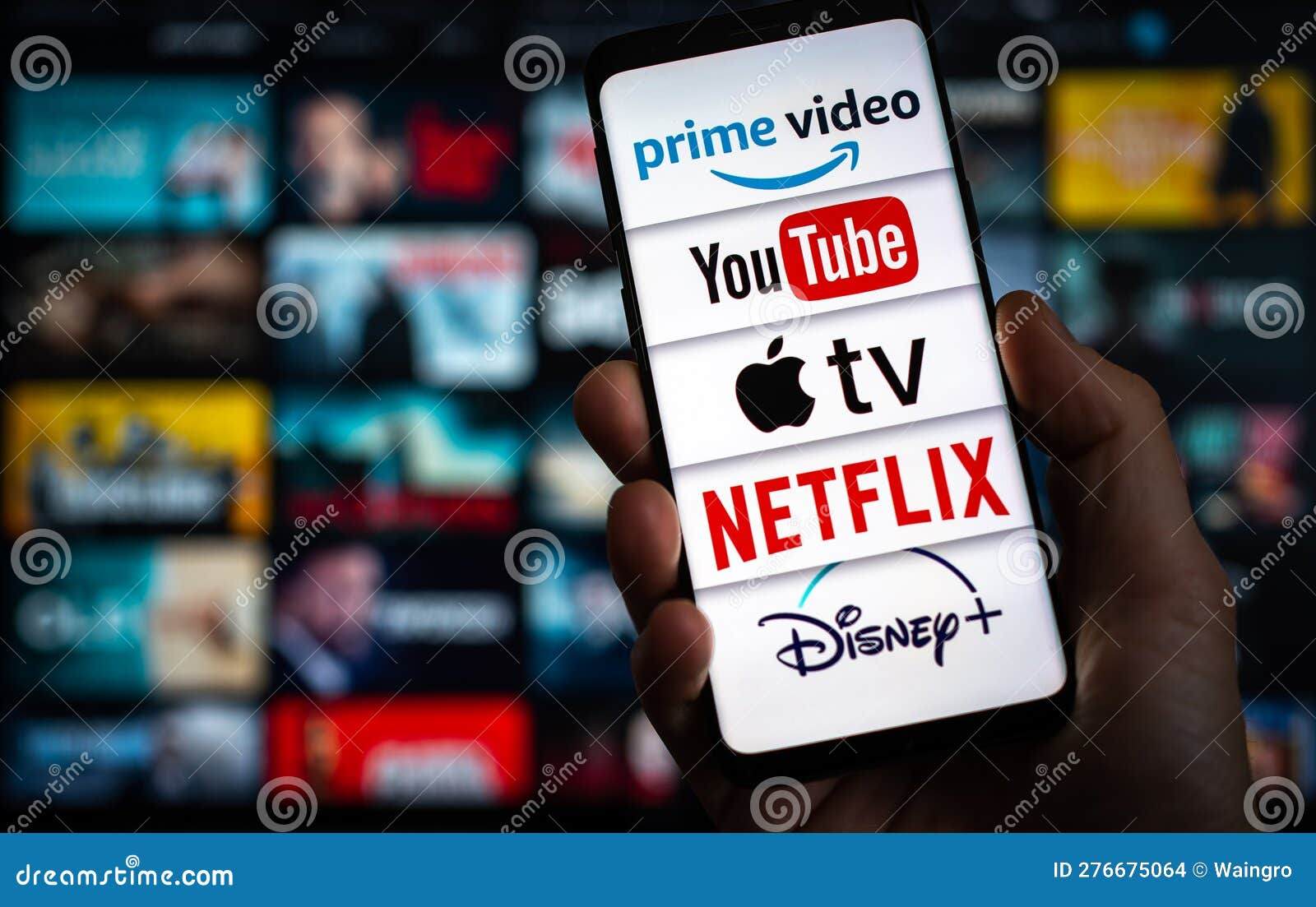 Video on Demand Services - Amazon Prime, Youtube, Apple TV, Netflx and Disney Editorial Stock Image