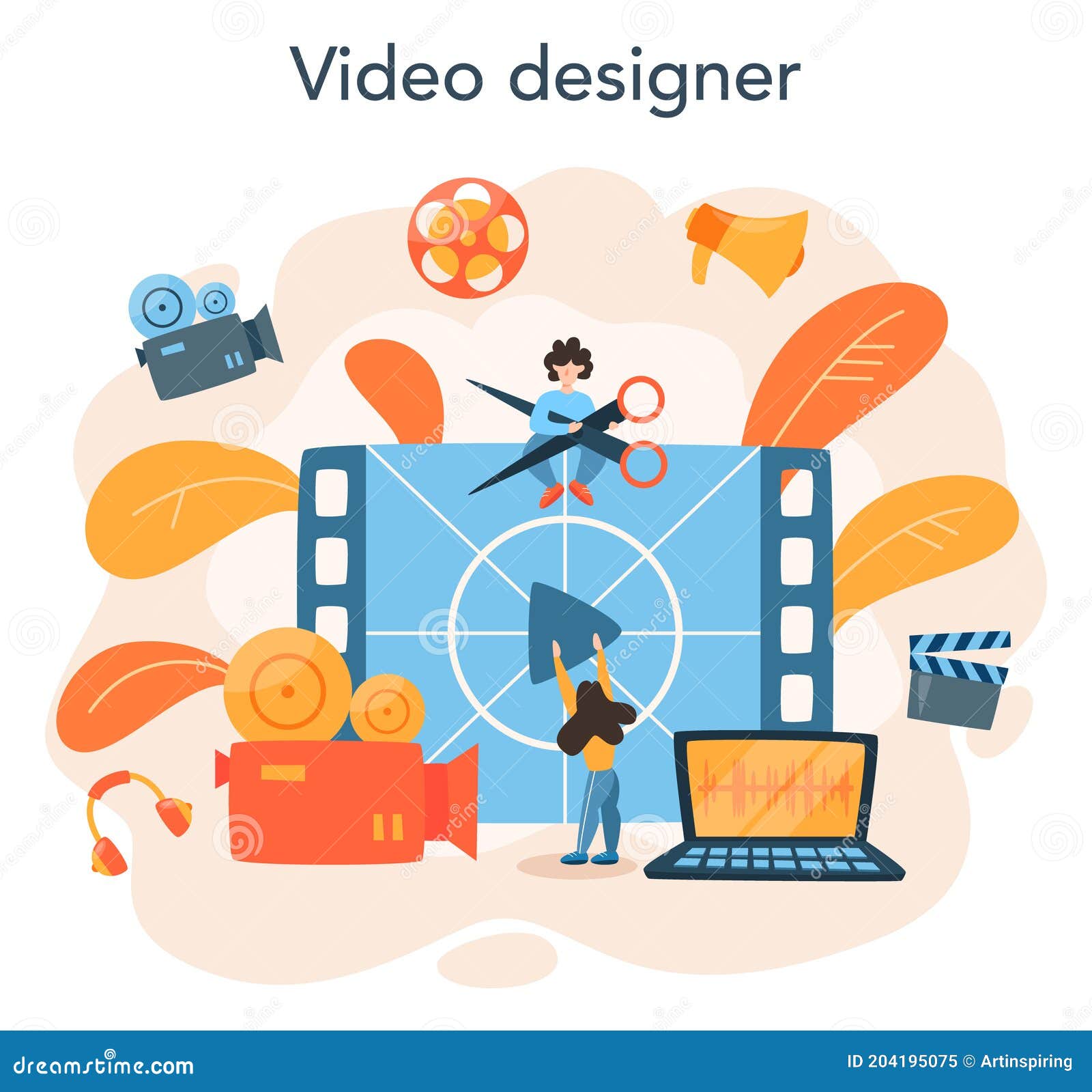 Video Editor or Designer. Artist Create Computer Animation for Multimedia  Stock Vector - Illustration of production, element: 204195075