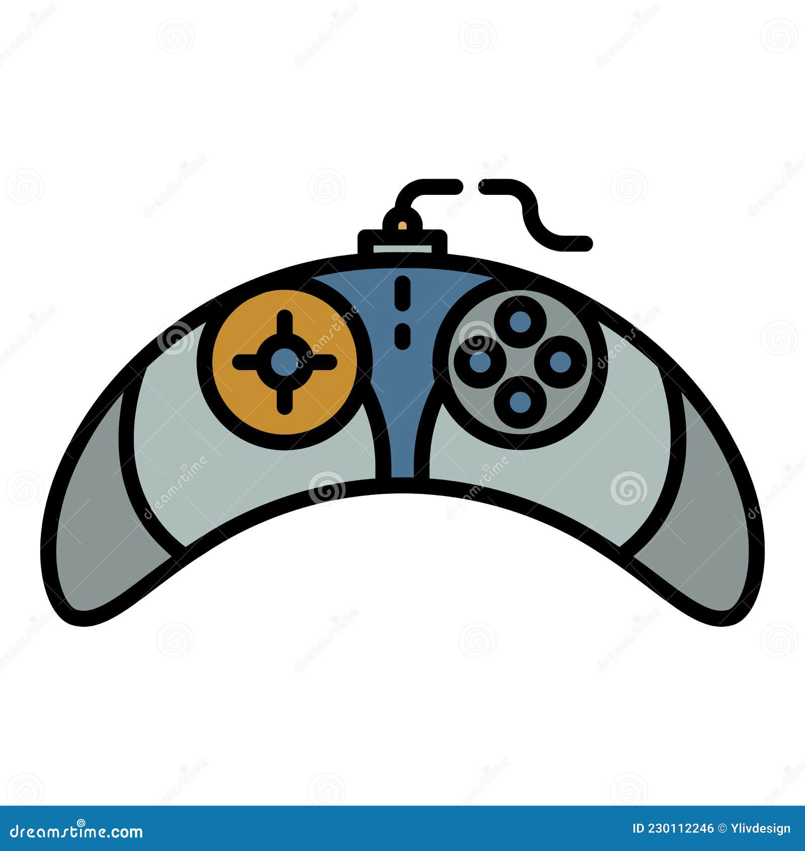 Vector doodle game controller icon illustration with color, drawn on